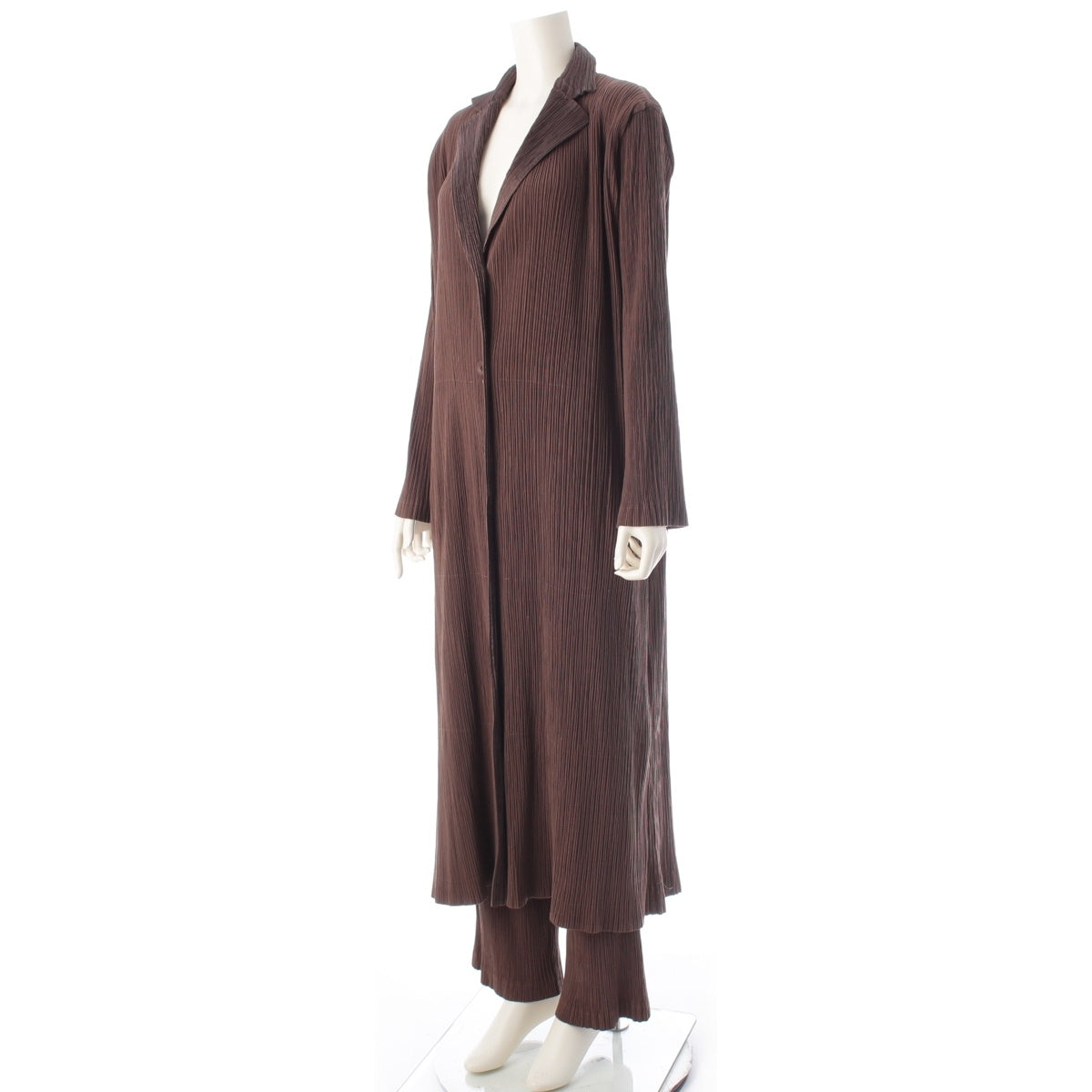 ISSEY MIYAKE Pleated front button long Pants setup Coat Straight IM14FA904/IM14FF903 Brown 3