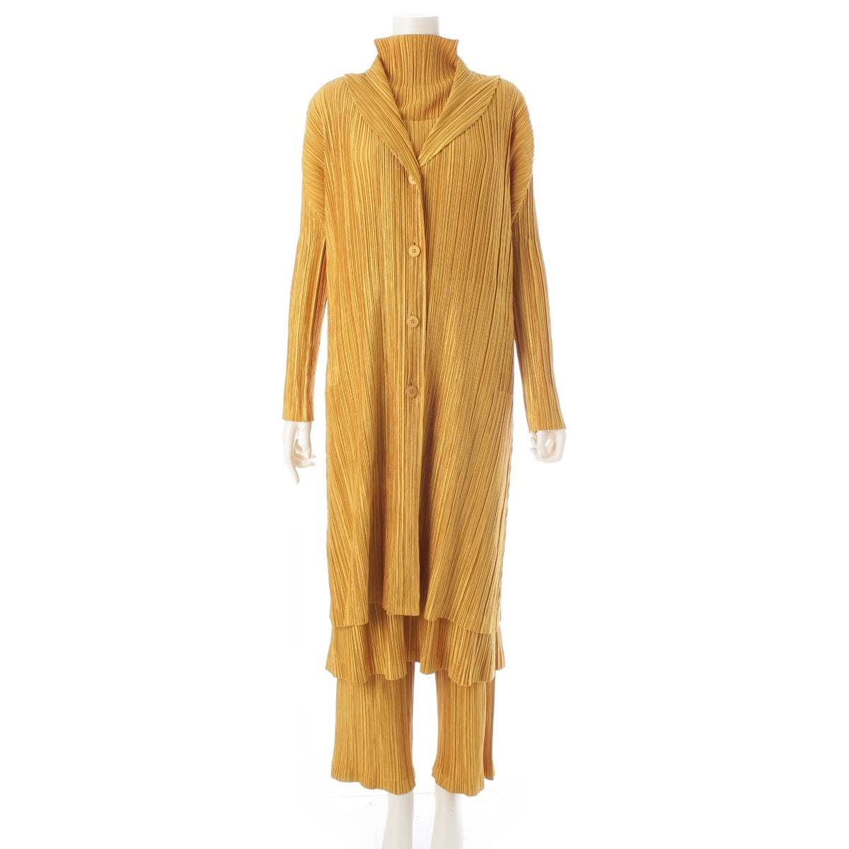 PLEATS PLEASE ISSEY  Long 4 piece Pants setup Cardigans, Dresses, Tops, Bottoms PP13-JA204/PP13-JH206/PP13-JK207/PP13-JF203 yellow 4/3