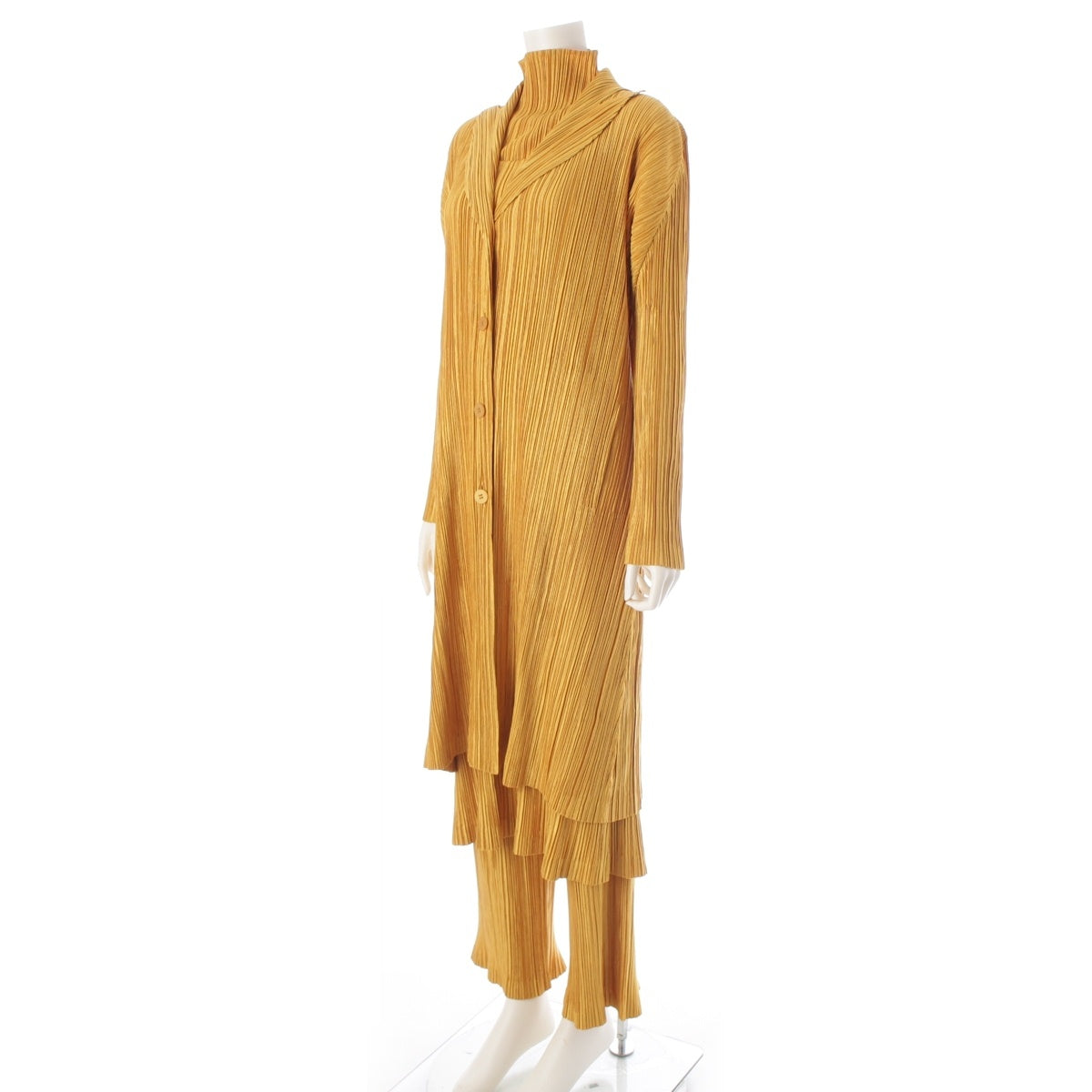 PLEATS PLEASE ISSEY  Long 4 piece Pants setup Cardigans, Dresses, Tops, Bottoms PP13-JA204/PP13-JH206/PP13-JK207/PP13-JF203 yellow 4/3