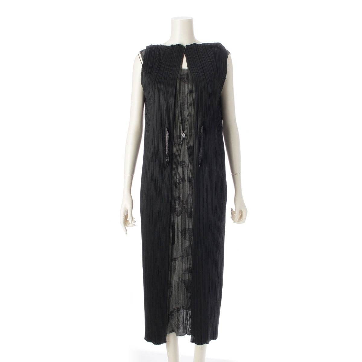 PLEATS PLEASE ISSEY Kitchen print front button layered sleeveless top one piece PP53-JH588 Black Grey 5