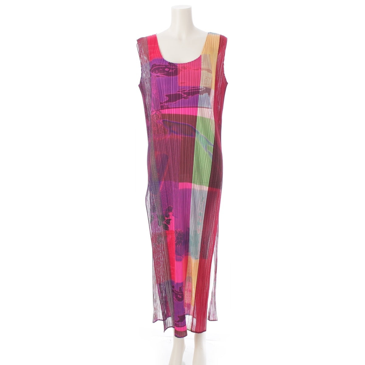 PLEATS PLEASE ISSEY  Mesh Pleated Slit Sleeveless one piece dress PP12-JH611 multicolor 5