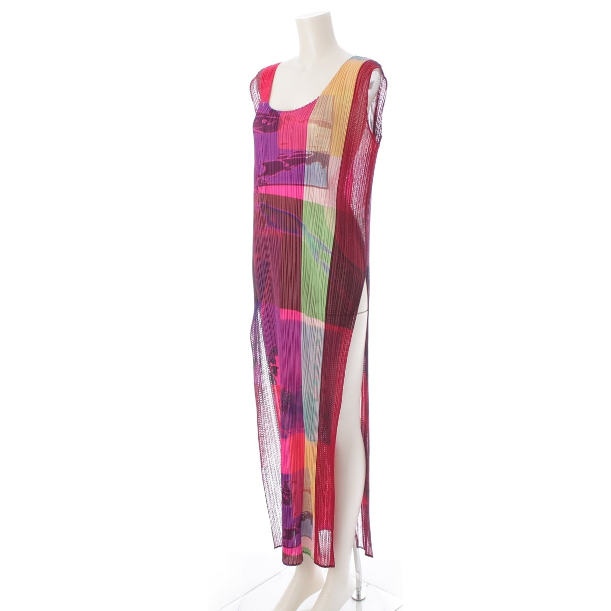 PLEATS PLEASE ISSEY  Mesh Pleated Slit Sleeveless one piece dress PP12-JH611 multicolor 5