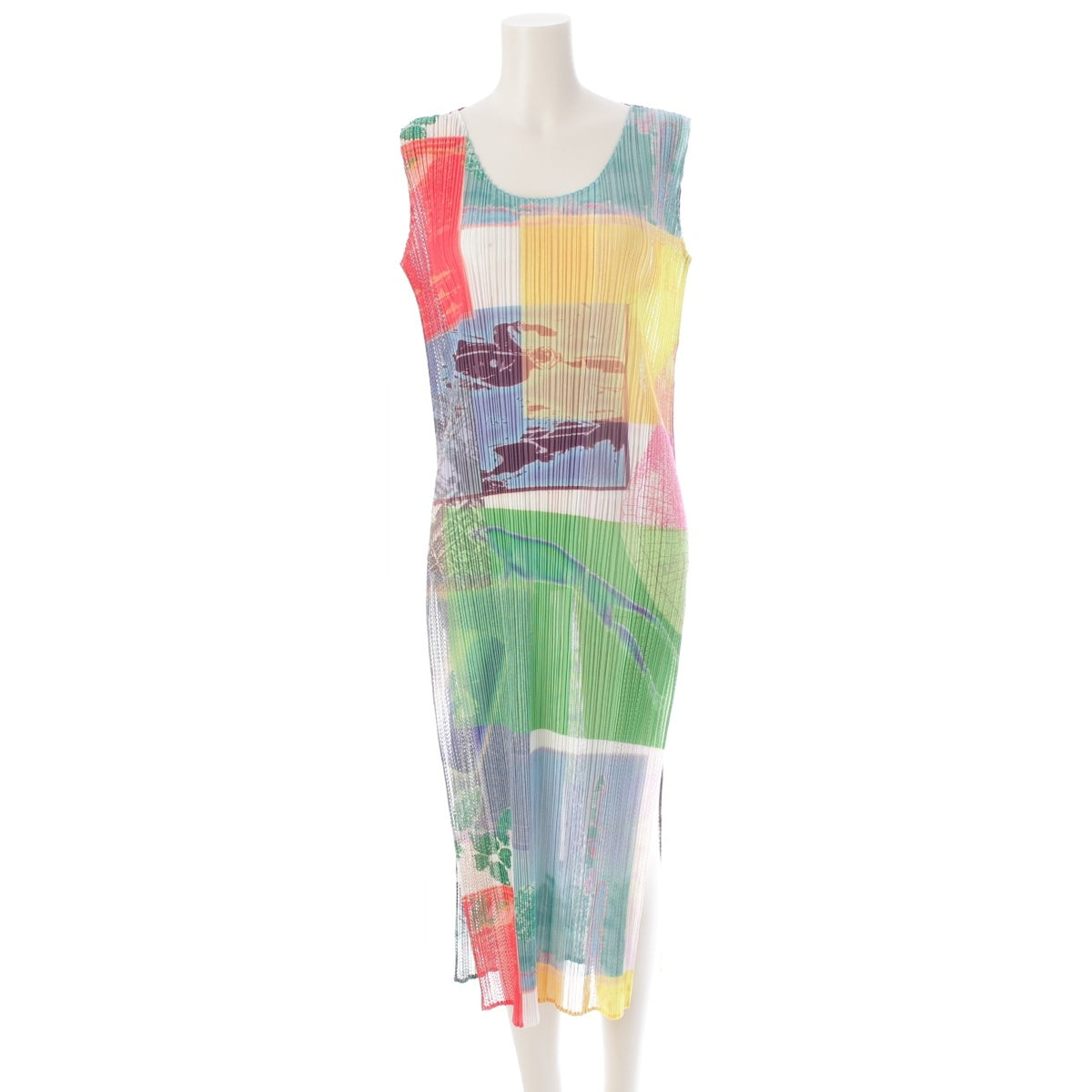 PLEATS PLEASE ISSEY  Mesh Pleated Slit Sleeveless one piece dress PP12-JH611 multicolor 1