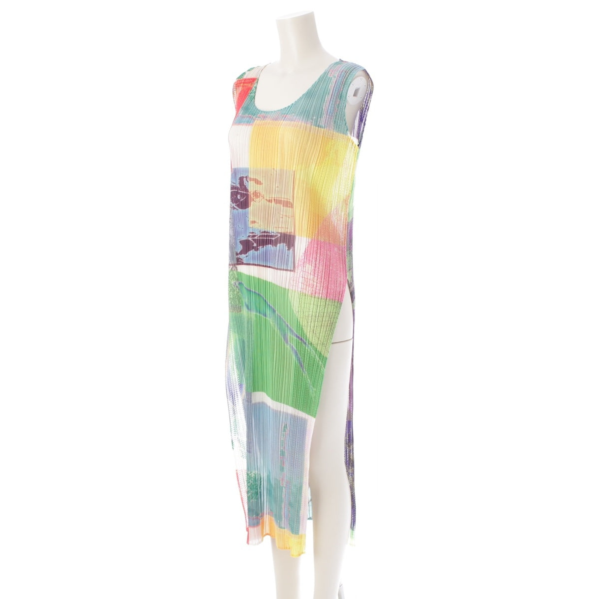 PLEATS PLEASE ISSEY  Mesh Pleated Slit Sleeveless one piece dress PP12-JH611 multicolor 1