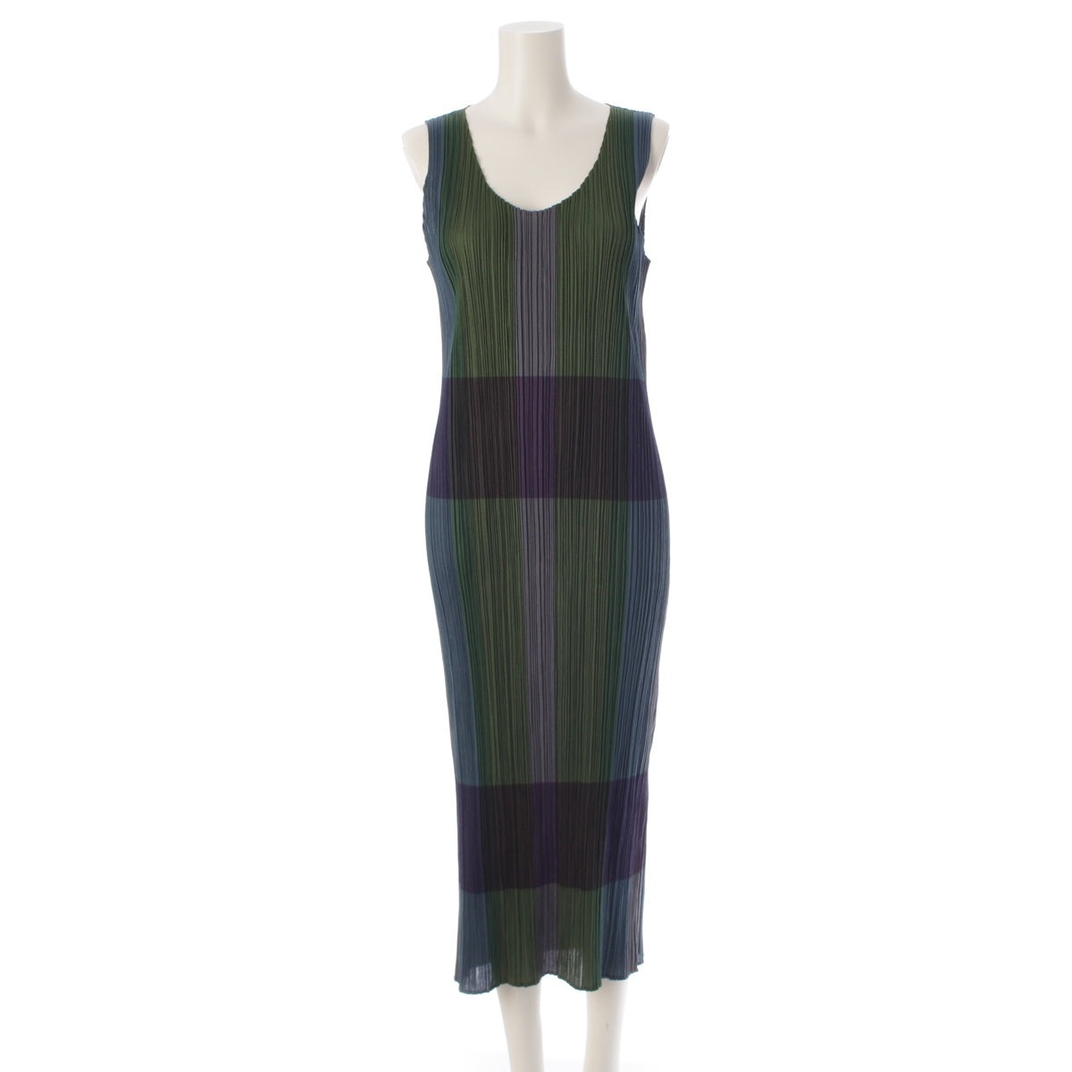PLEATS PLEASE ISSEY  Maxi Length Check Pattern Sleeveless Long one piece PP02-JH301 Green system 5