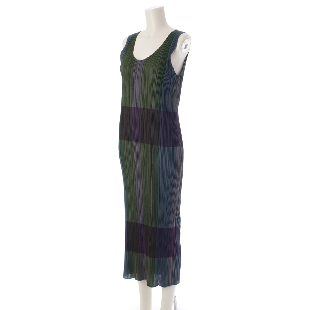 PLEATS PLEASE ISSEY  Maxi Length Check Pattern Sleeveless Long one piece PP02-JH301 Green system 5