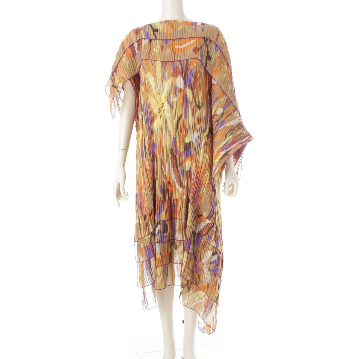 PLEATS PLEASE ISSEY Sun and Peacock Print Long one piece dress PP64-AD202 multicolor Free size