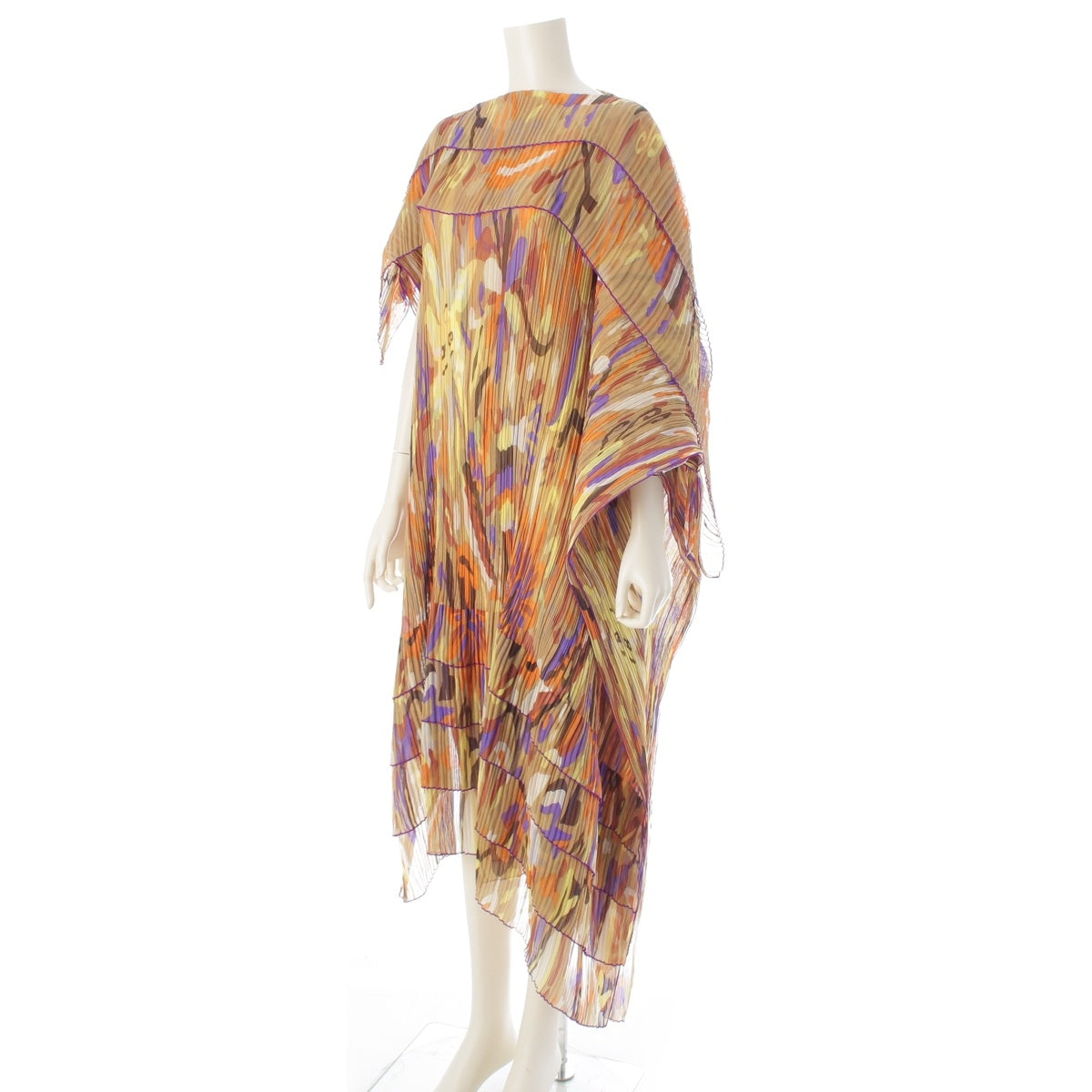 PLEATS PLEASE ISSEY Sun and Peacock Print Long one piece dress PP64-AD202 multicolor Free size