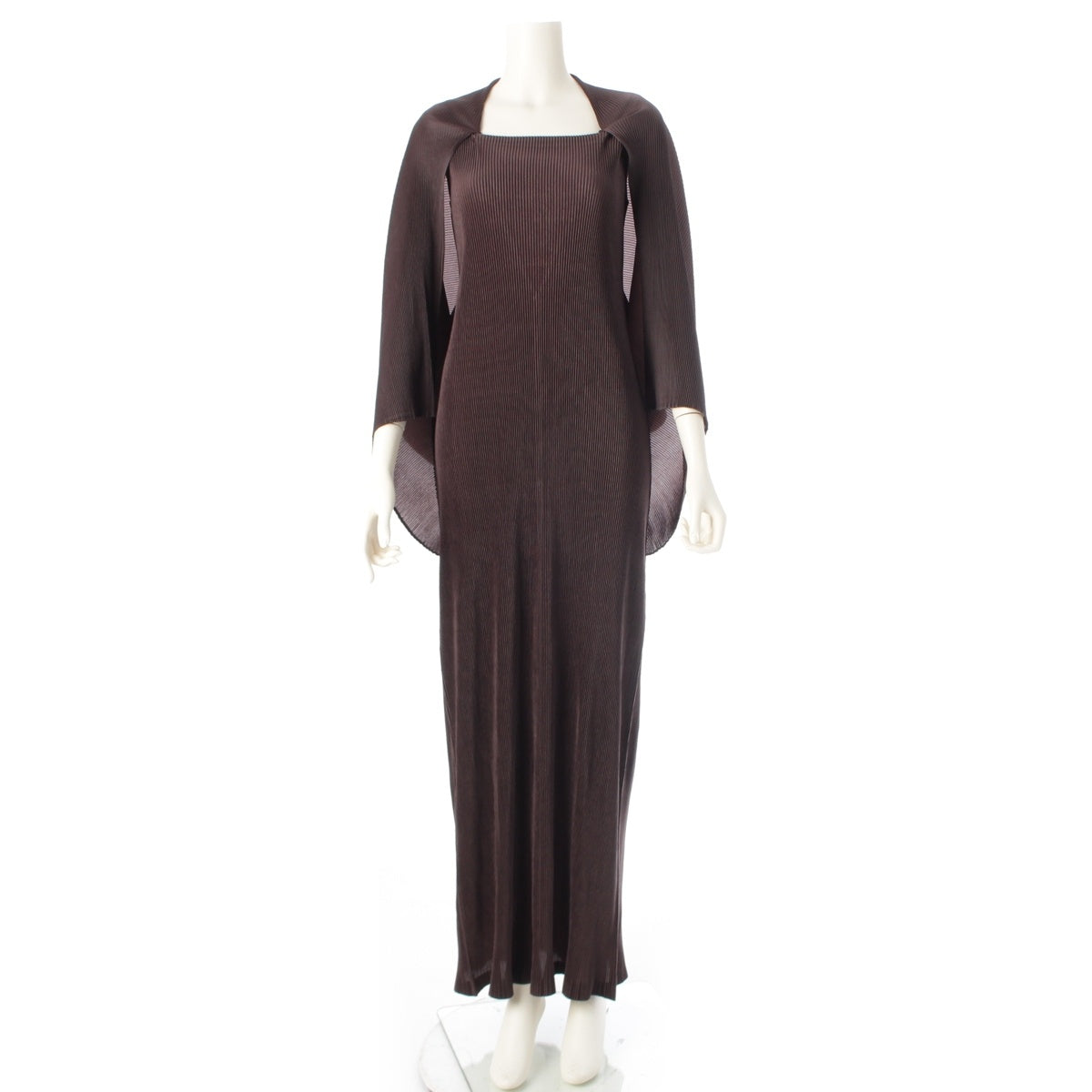 ISSEY MIYAKE Pleated Cape Docking Long one piece IM12FH060 Brown 3