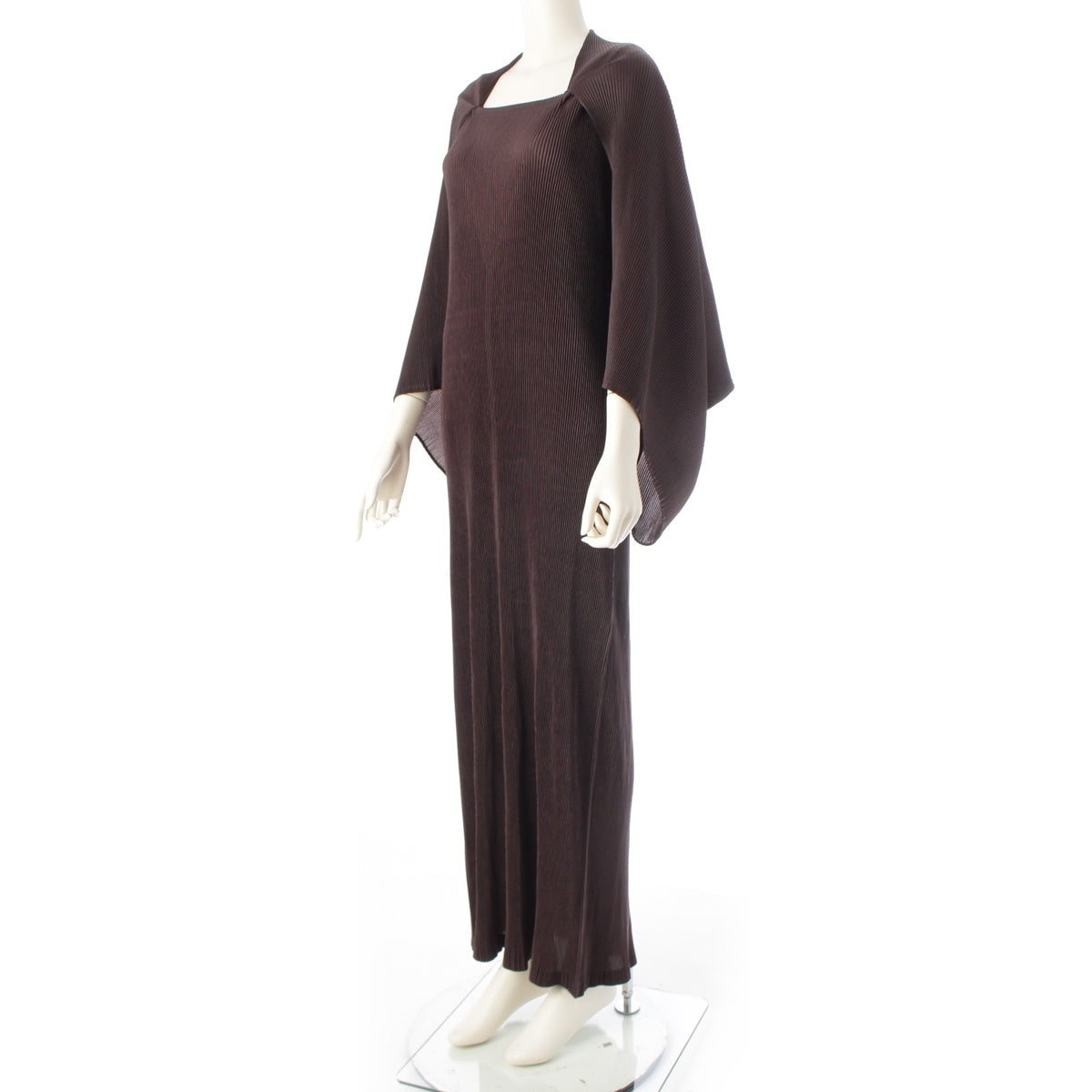 ISSEY MIYAKE Pleated Cape Docking Long one piece IM12FH060 Brown 3