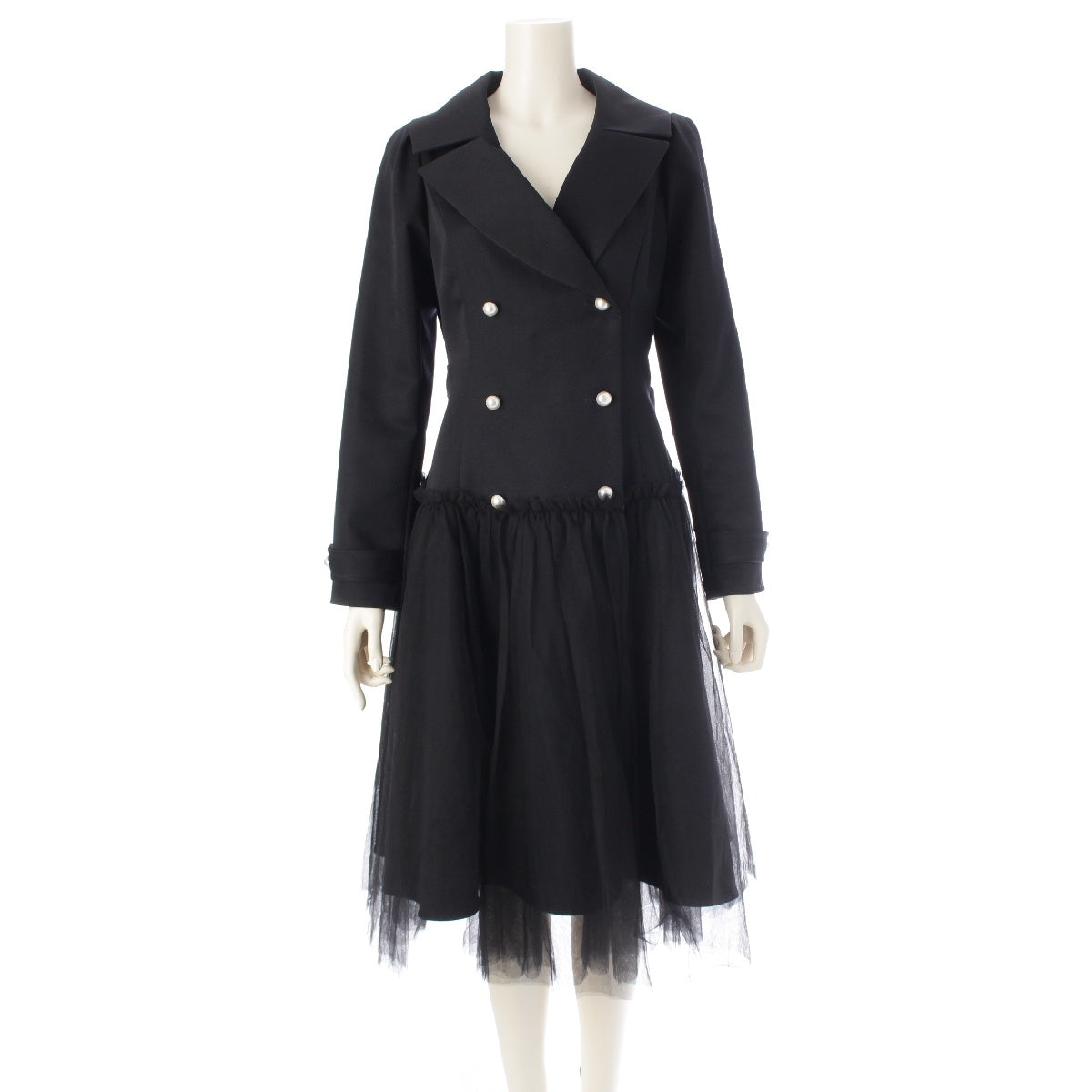 Rene Belted Coated Pearl coat Double-breasted frilled long-sleeved dress 5118020 black 36