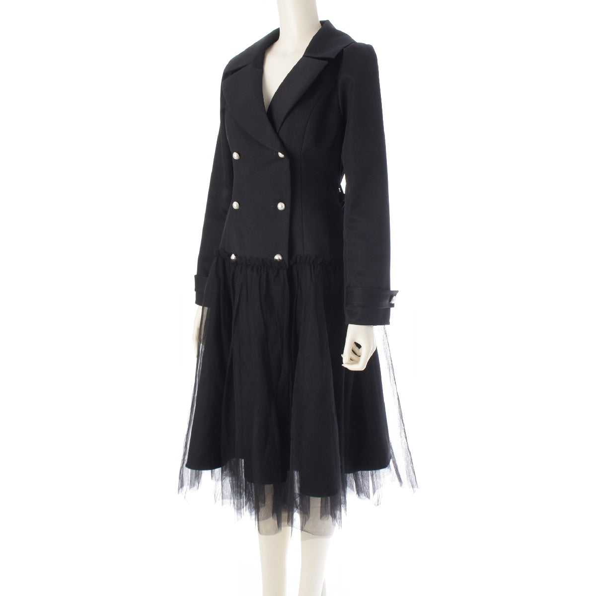 Rene Belted Coated Pearl coat Double-breasted frilled long-sleeved dress 5118020 black 36
