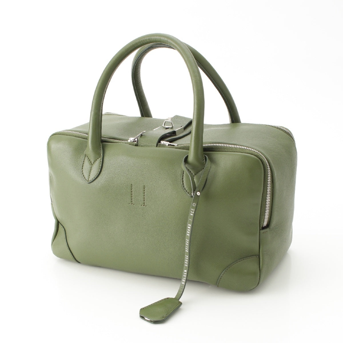 GOLDEN GOOSE Equipage leather Handbag Zip Green SilverMetal