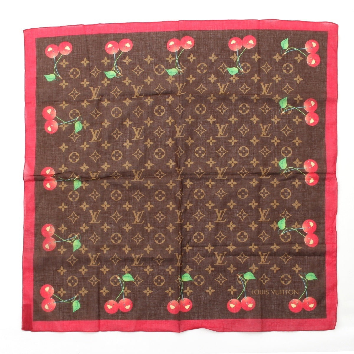 LOUIS VUITTON cotton Monogram Cherry scarf Brown red