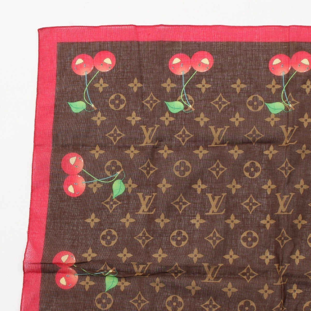 LOUIS VUITTON cotton Monogram Cherry scarf Brown red