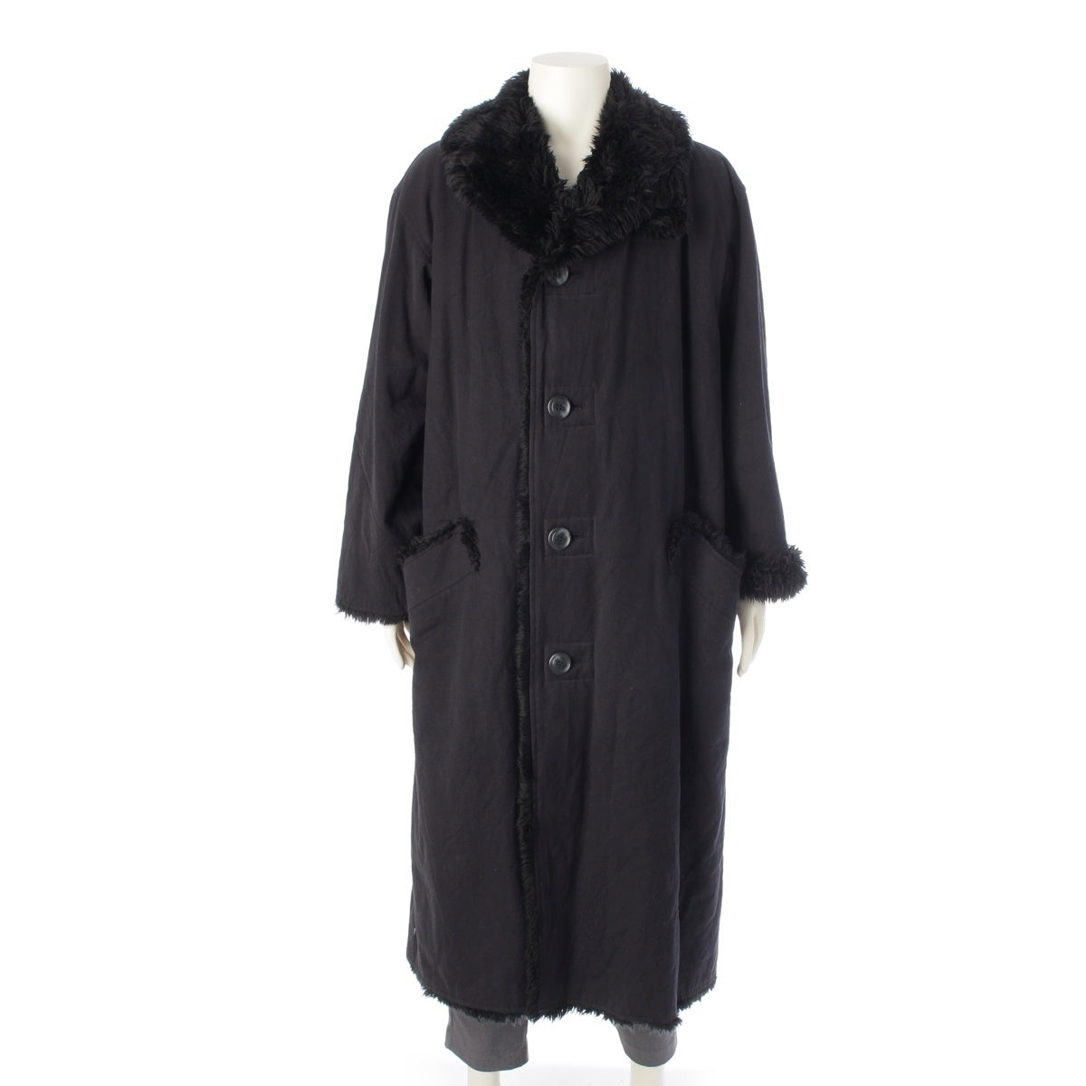ISSEY MIYAKE MEN Fur collar, padded, long coat outer ME13FA021 black 3