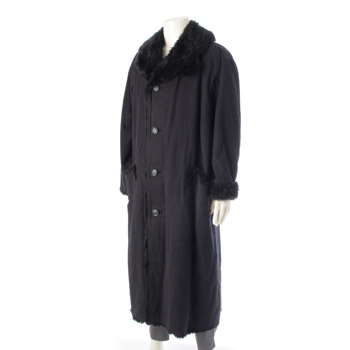 ISSEY MIYAKE MEN Fur collar, padded, long coat outer ME13FA021 black 3