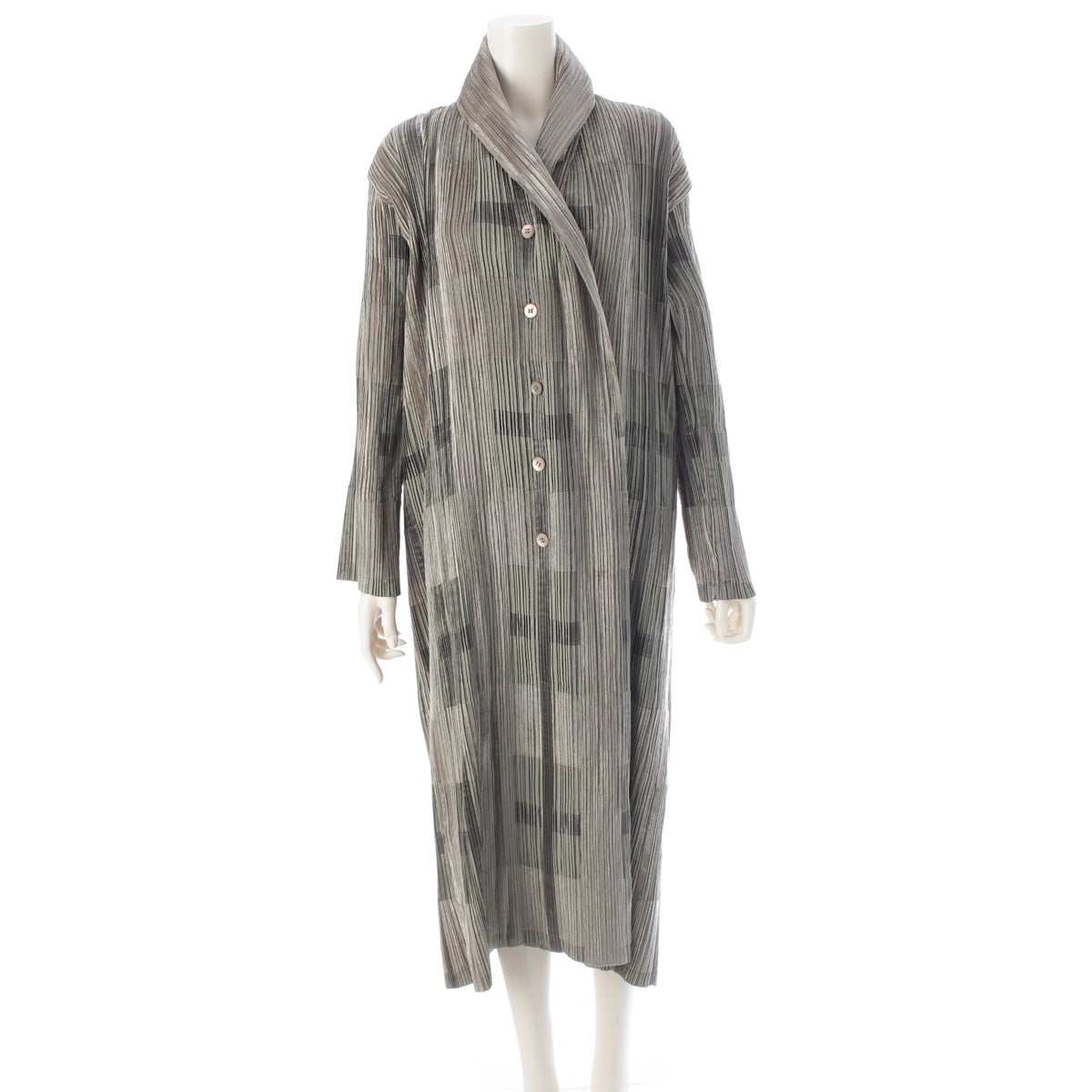 ISSEY MIYAKE Mosaic Pleated Long outer Coat jacket IM14FA914 green 2