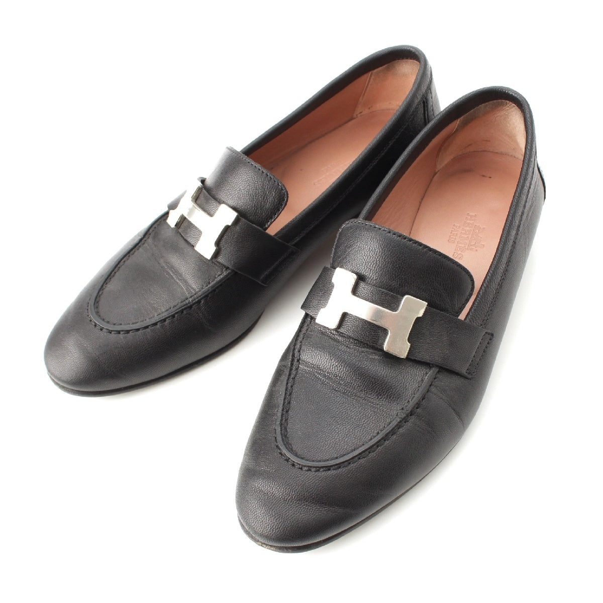 HERMES leather Constance loafers shoes black 34 1/2
