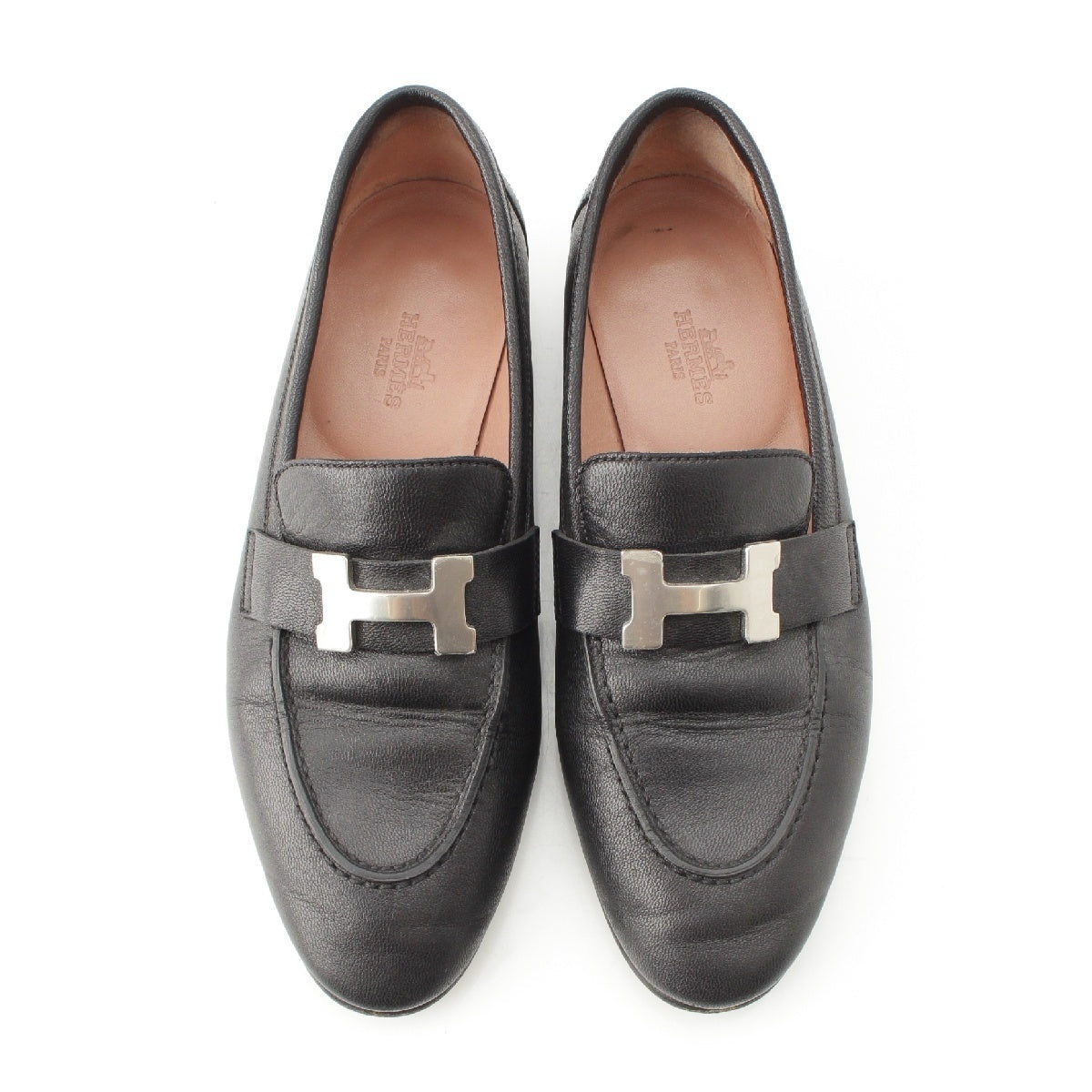 HERMES leather Constance loafers shoes black 34 1/2