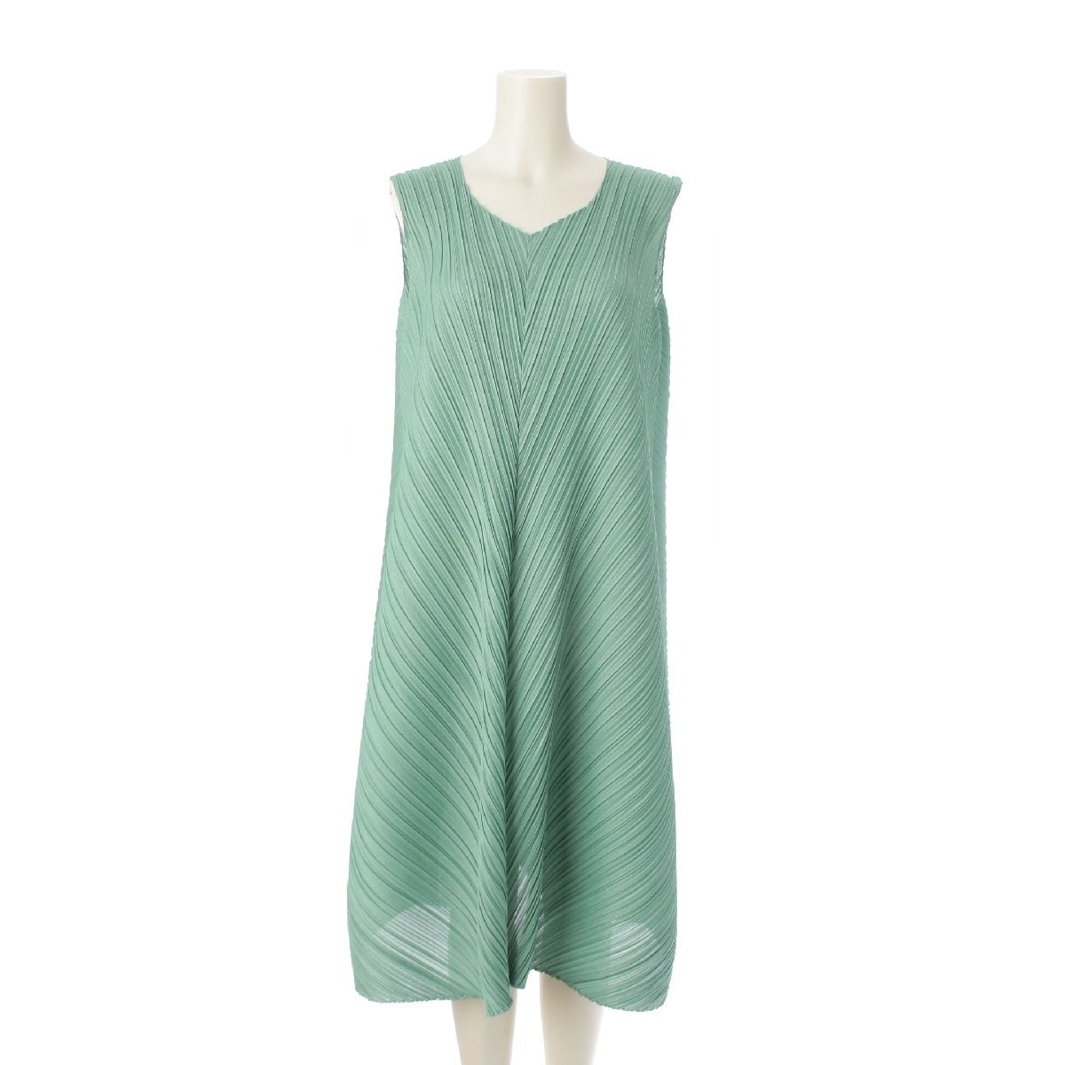 PLEATS PLEASE ISSEY  MELLOW PLEATS V-neck sleeveless one piece dress PP43JH285 green 3