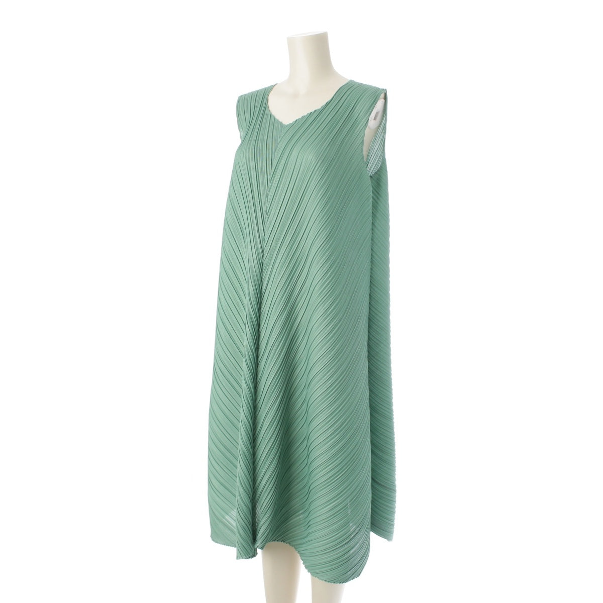 PLEATS PLEASE ISSEY  MELLOW PLEATS V-neck sleeveless one piece dress PP43JH285 green 3
