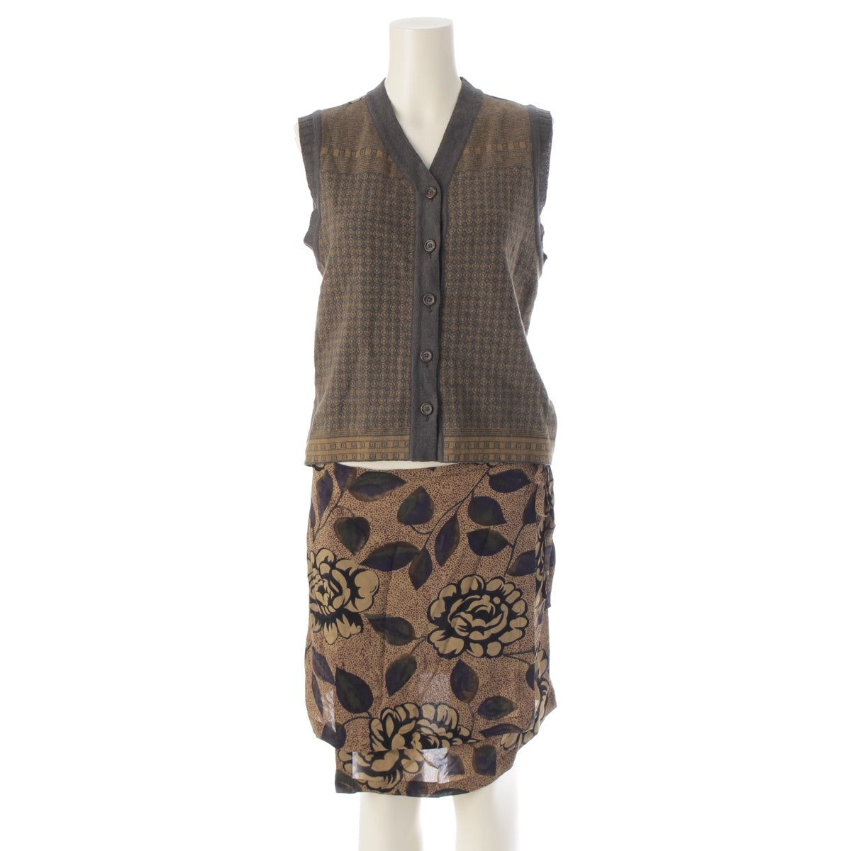 DRIES VAN NOTEN Rayon Leica period, switching, all-over pattern cardigan knit Brown multicolor 40