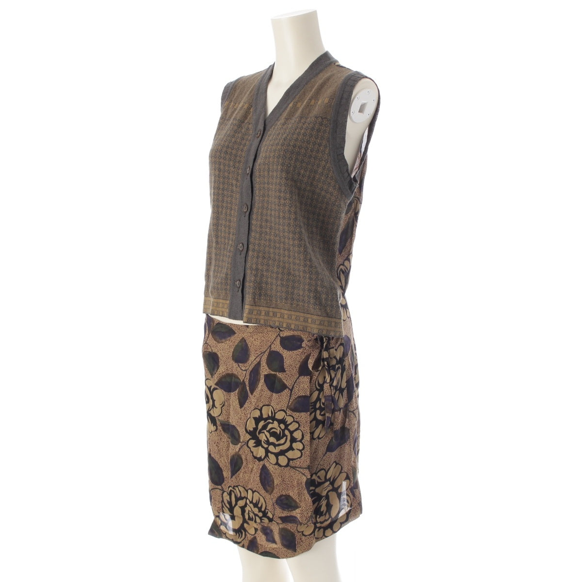 DRIES VAN NOTEN Rayon Leica period, switching, all-over pattern cardigan knit Brown multicolor 40