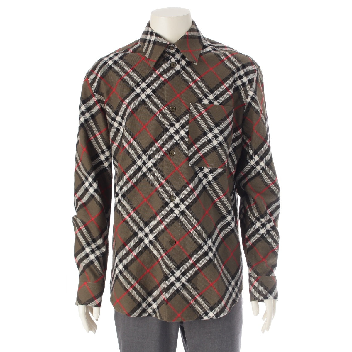 BURBERRY cotton Nova Check Button Down Long sleeve shirt Chest pocket tops khaki L
