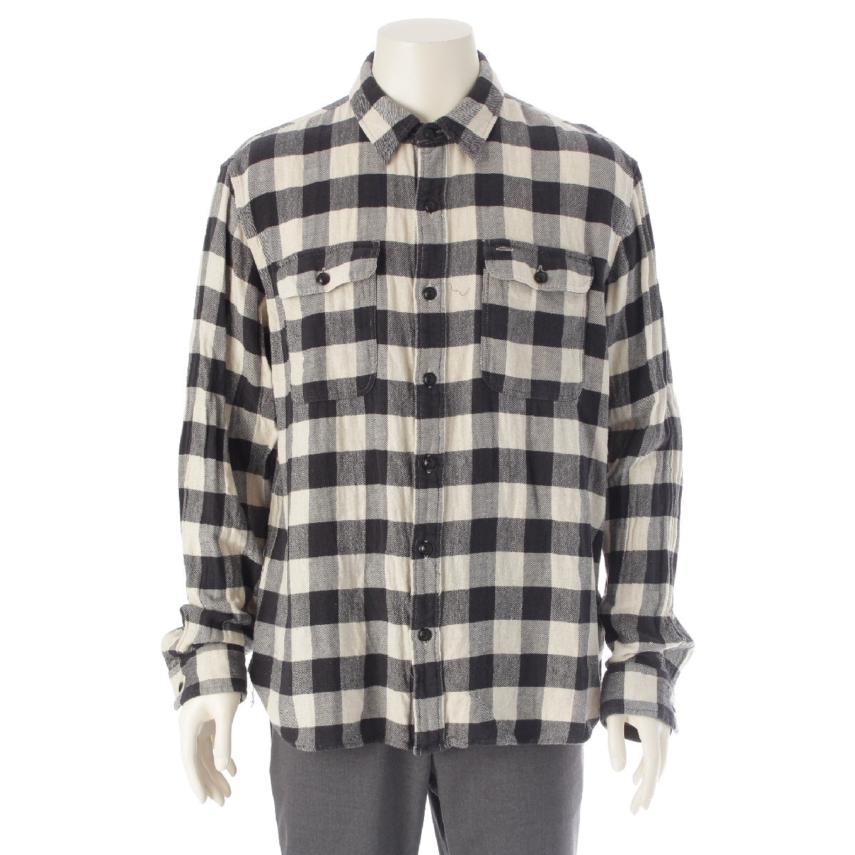 RRL cotton Buffalo Check Twill Work Long sleeve shirt Black White L