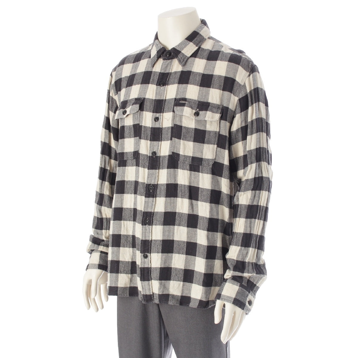RRL cotton Buffalo Check Twill Work Long sleeve shirt Black White L