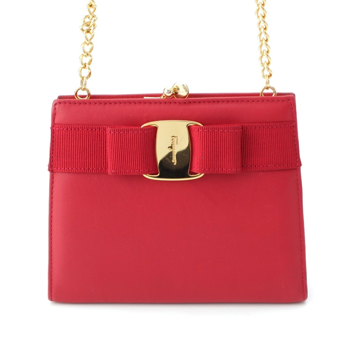 Salvatore Ferragamo Vara Ribbon Mini Chain Shoulder Bag Bag Pouch Gamaro Red