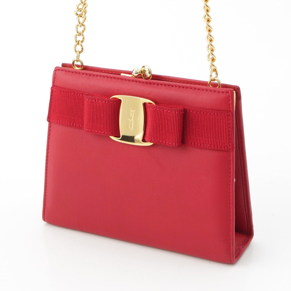 Salvatore Ferragamo Vara Ribbon Mini Chain Shoulder Bag Bag Pouch Gamaro Red