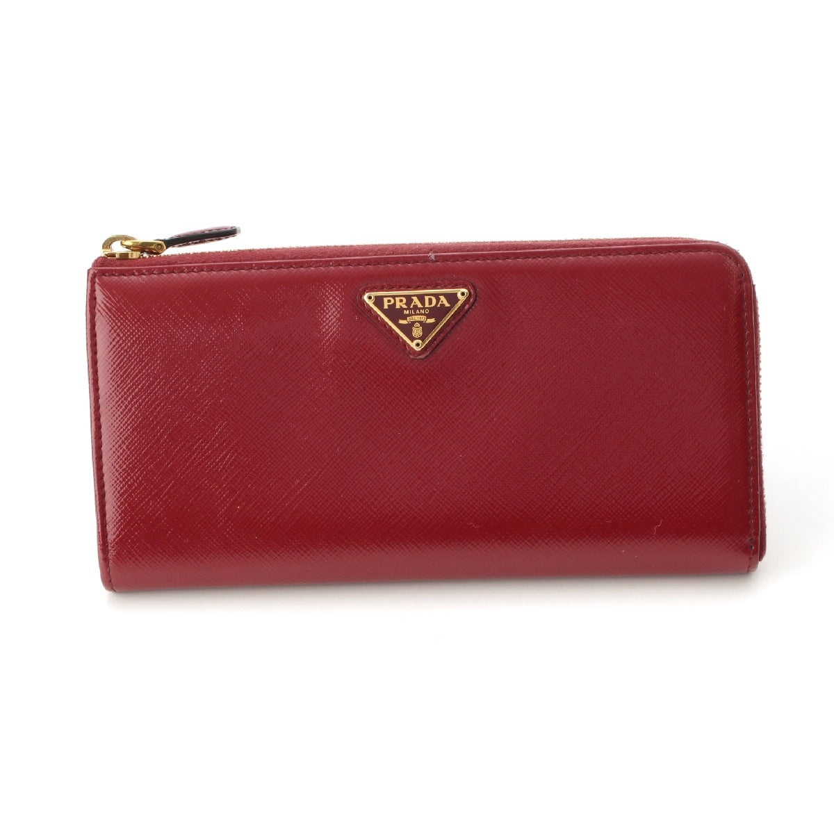PRADA Safiano Triangle logo L-shaped zipper Purse Long wallet Red