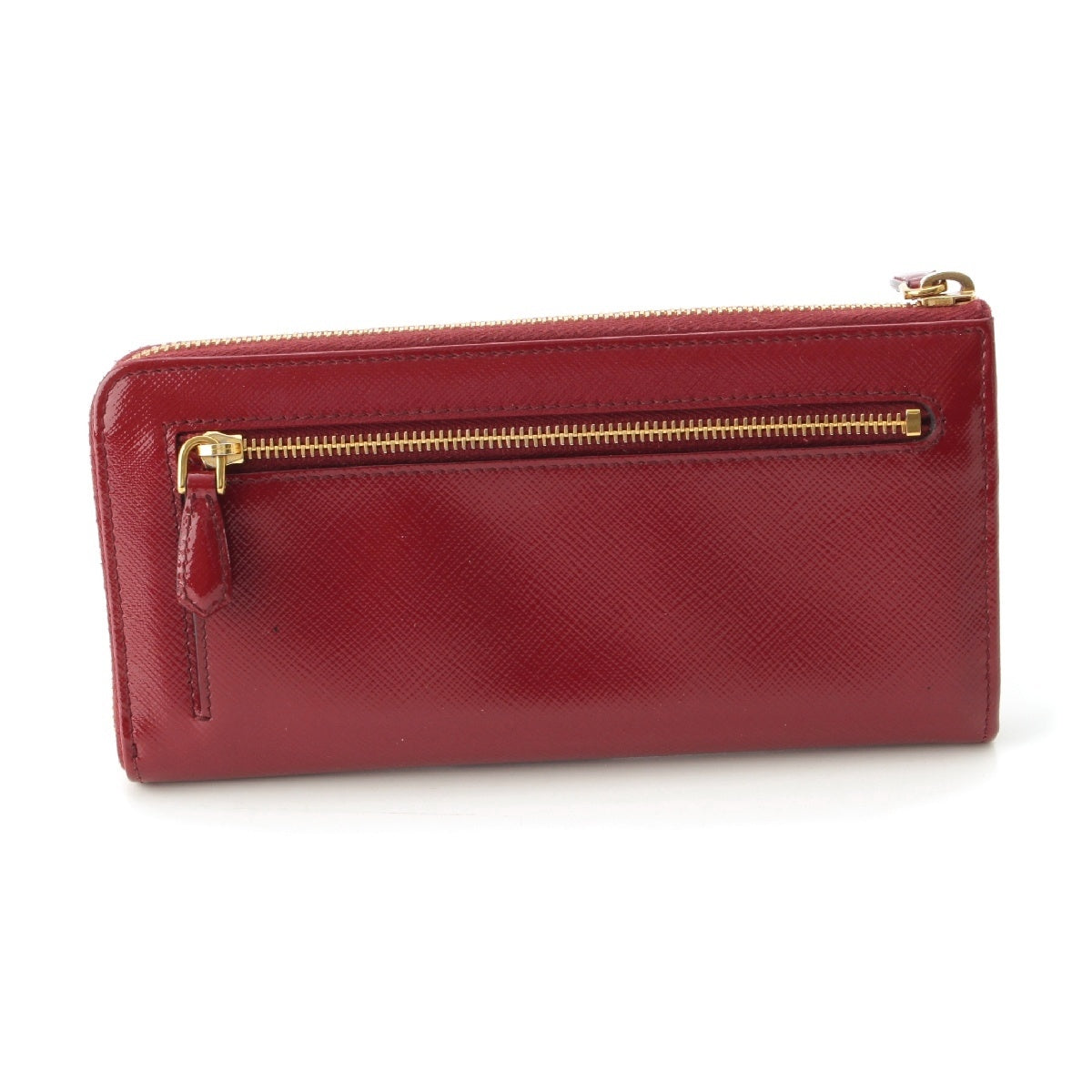 PRADA Safiano Triangle logo L-shaped zipper Purse Long wallet Red