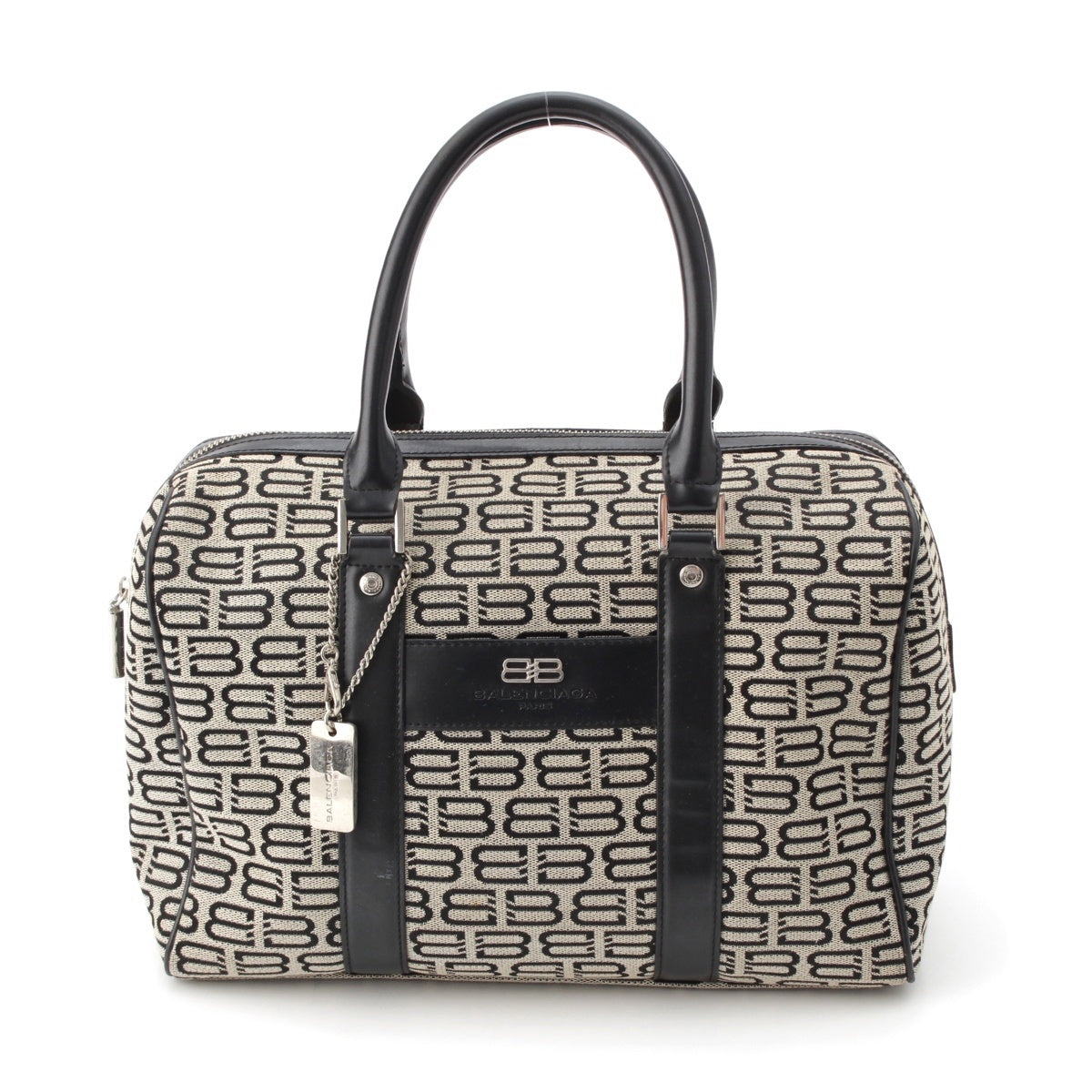 BALENCIAGA Canvas leather BB logo Boston bag Handbag bag black