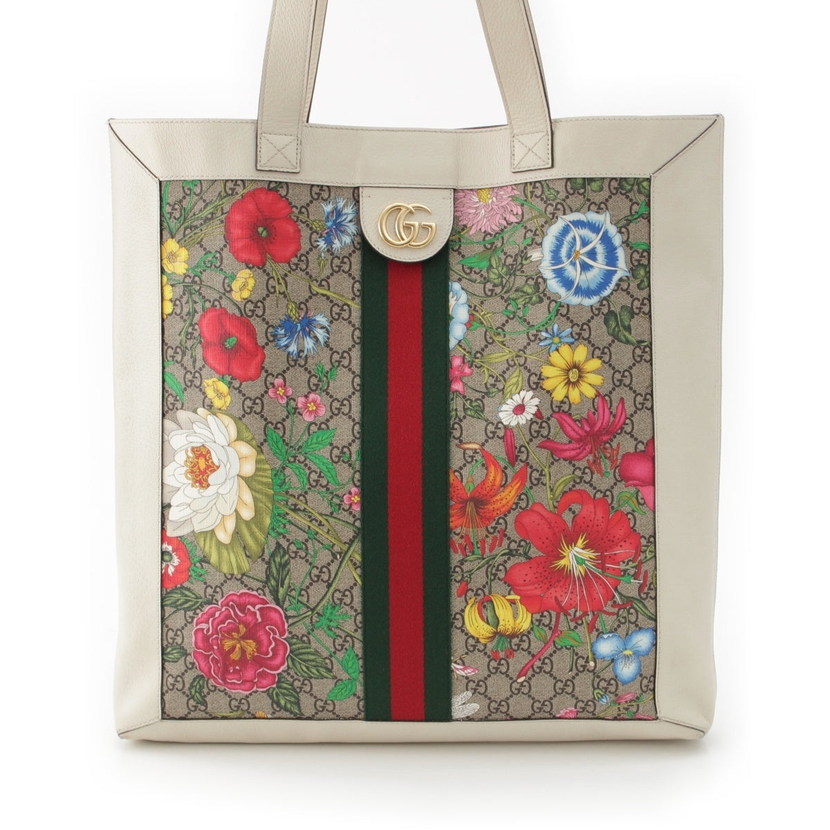 GUCCI GG Supreme Canvas Ophiopogon flower Tote Bag With porch 519335 off white