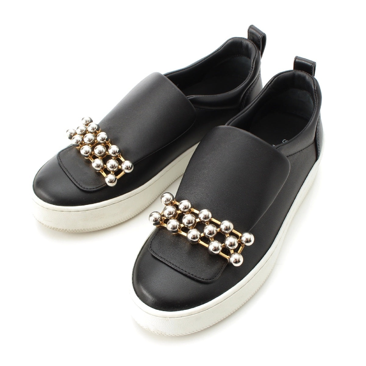 Sergio Rossi leather SR1 Bijou Pearl Slip-on sneakers B04920 black 34