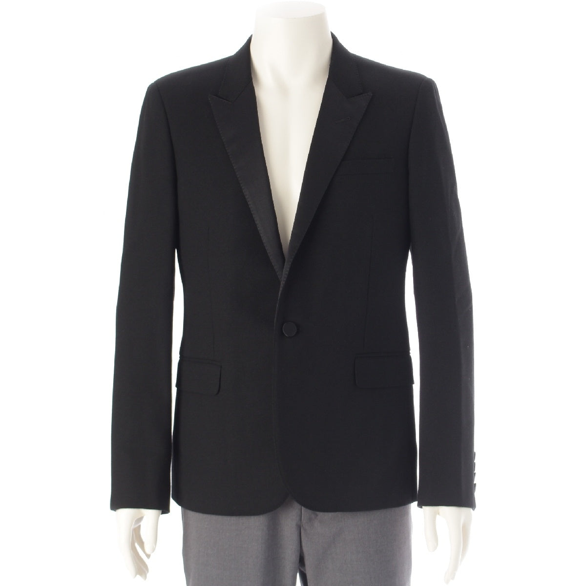 SAINT LAURENT 13Stainless Steel wool Smoking Center Vent tailored jacket 320520 black 48