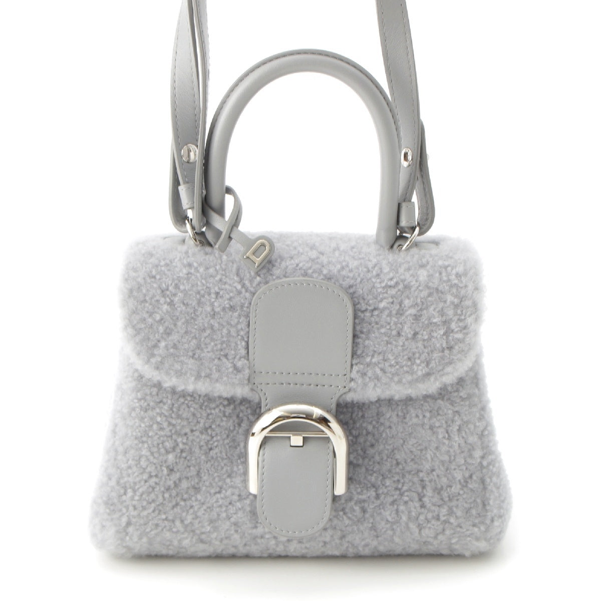 Delvaux Brillon mini Mouton x leather 2WAY Shoulder Handbag Ice gray