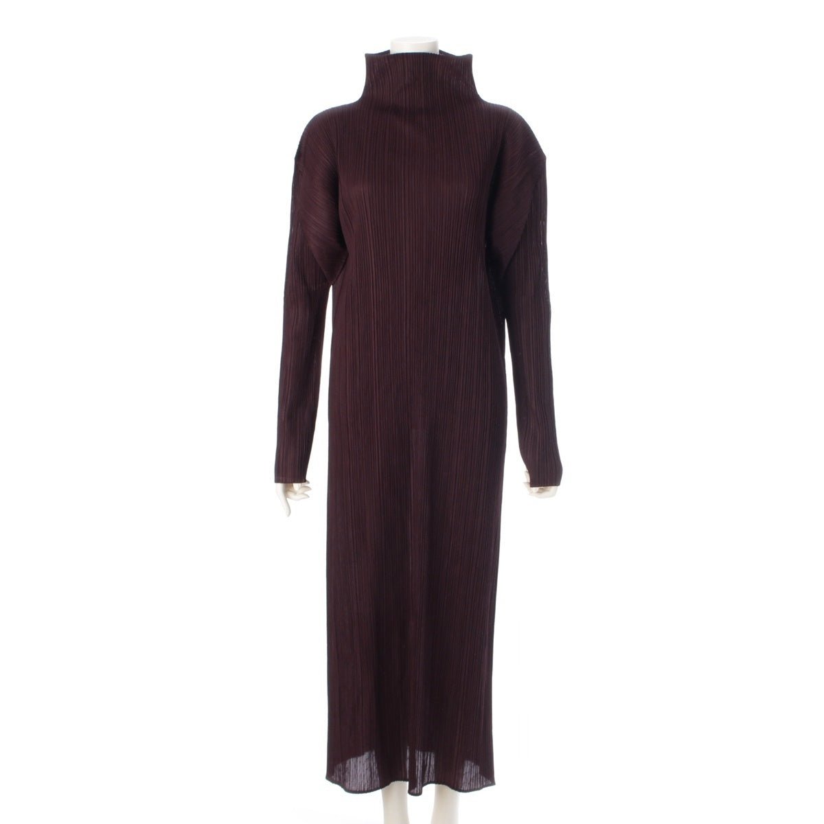 PLEATS PLEASE ISSEY  bottle neck long sleeves one piece PP53-JH232 Dark brown Bordeaux 4