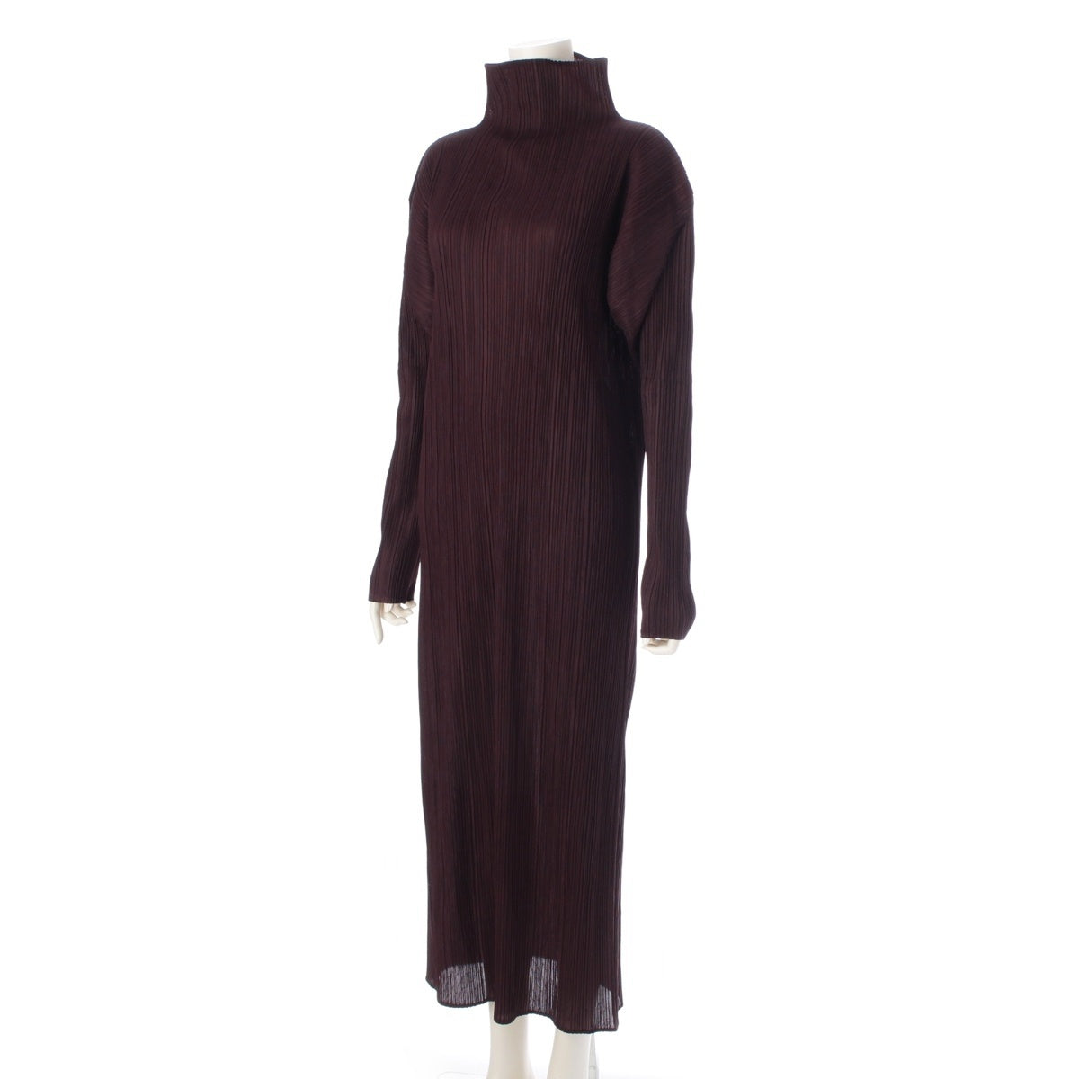 PLEATS PLEASE ISSEY  bottle neck long sleeves one piece PP53-JH232 Dark brown Bordeaux 4