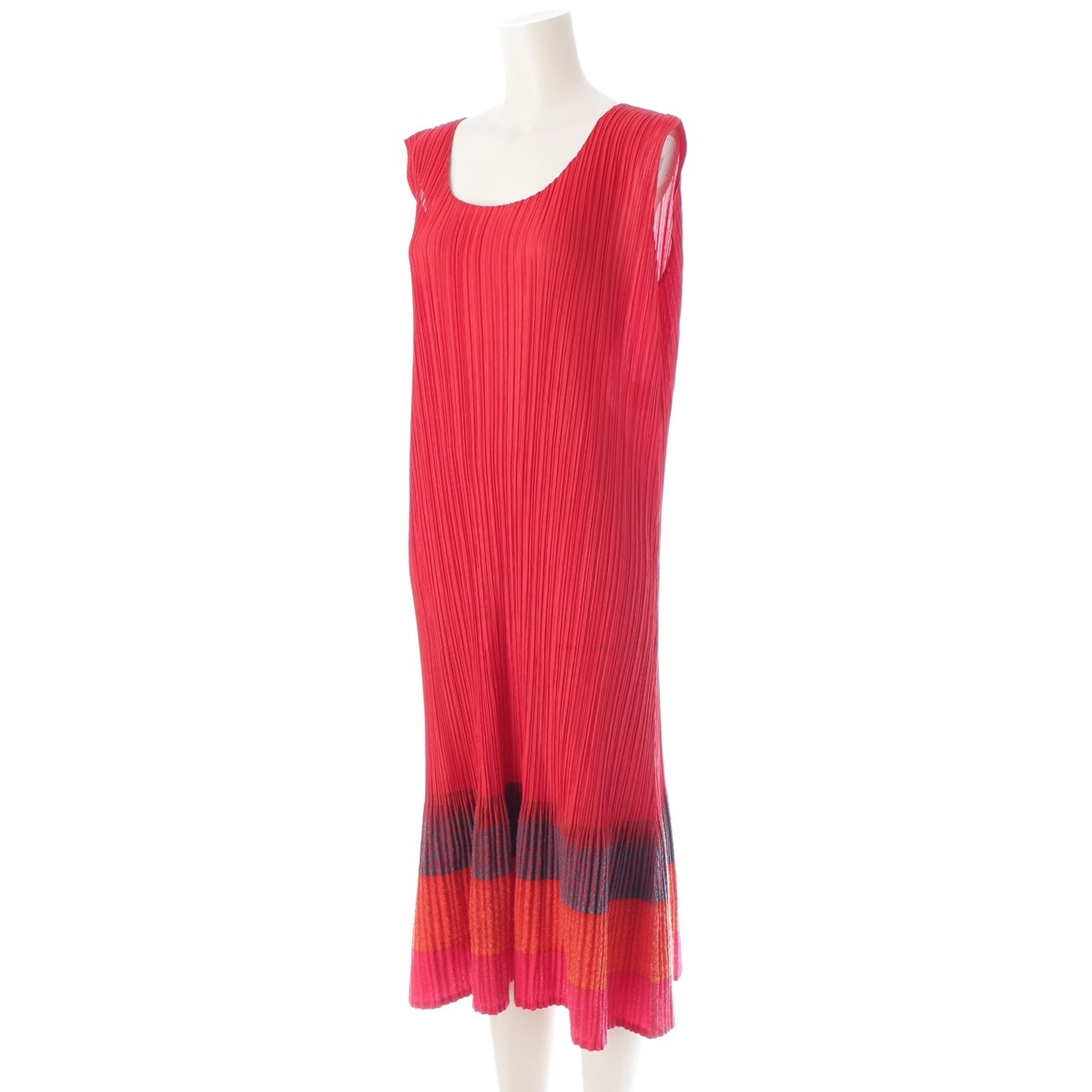 PLEATS PLEASE ISSEY  Sleeveless, brushed hem one piece Tops Long Skirts PP03-JH685 Red multicolor 4