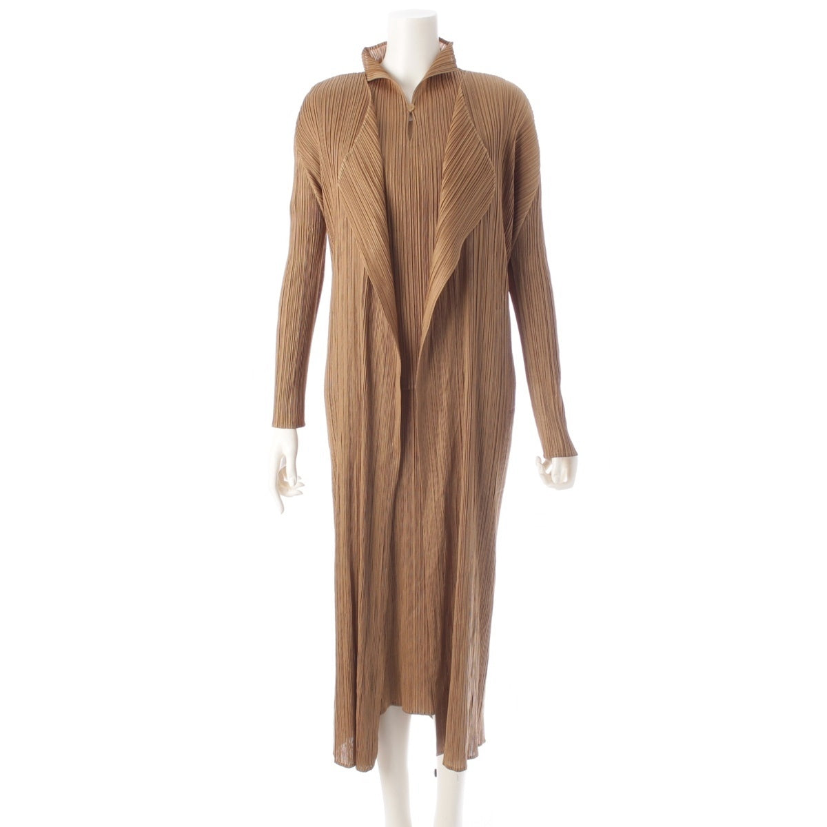 PLEATS PLEASE ISSEY  Long cardigan, dress, cut and sew ensemble 3 piece setup Brown Gold 4