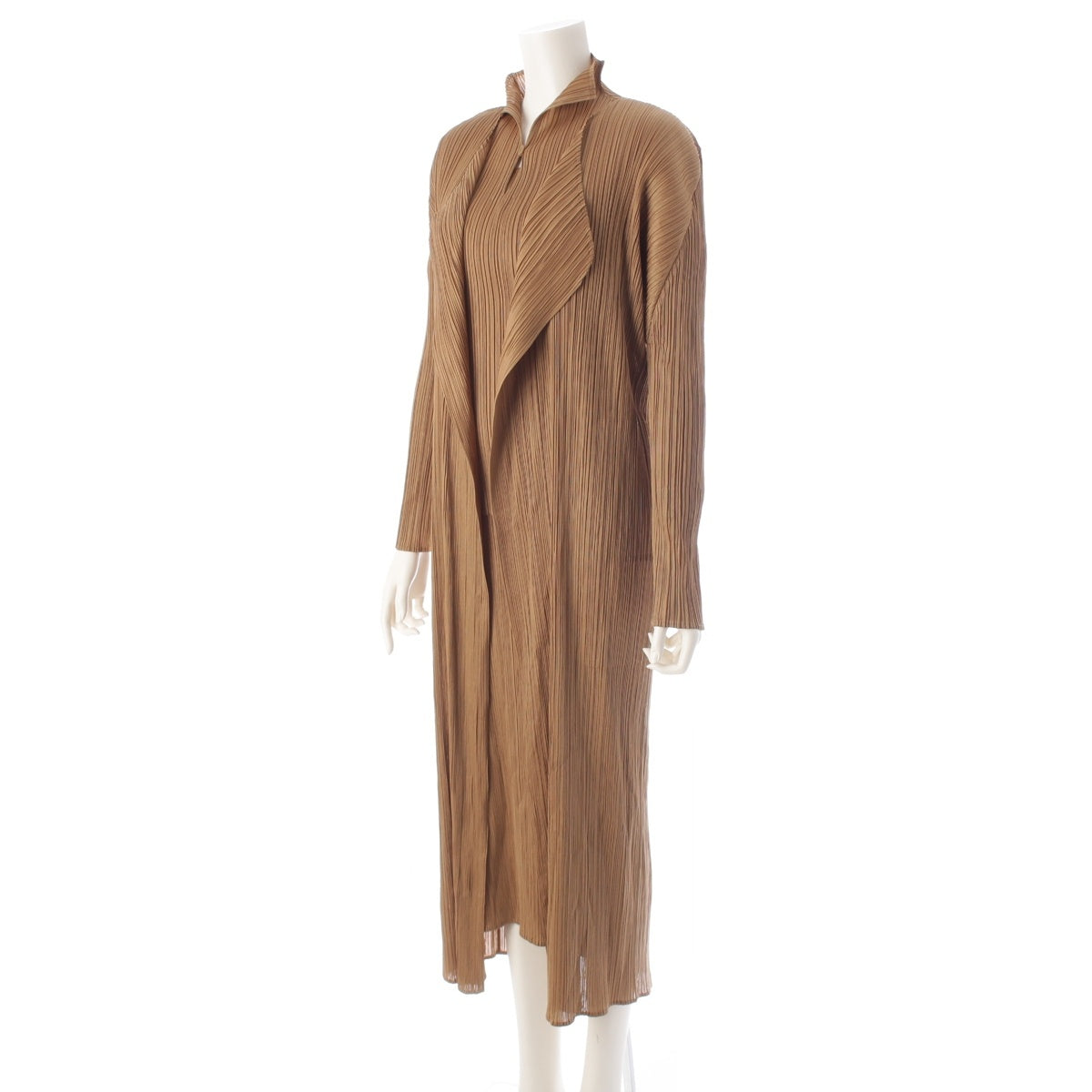 PLEATS PLEASE ISSEY  Long cardigan, dress, cut and sew ensemble 3 piece setup Brown Gold 4