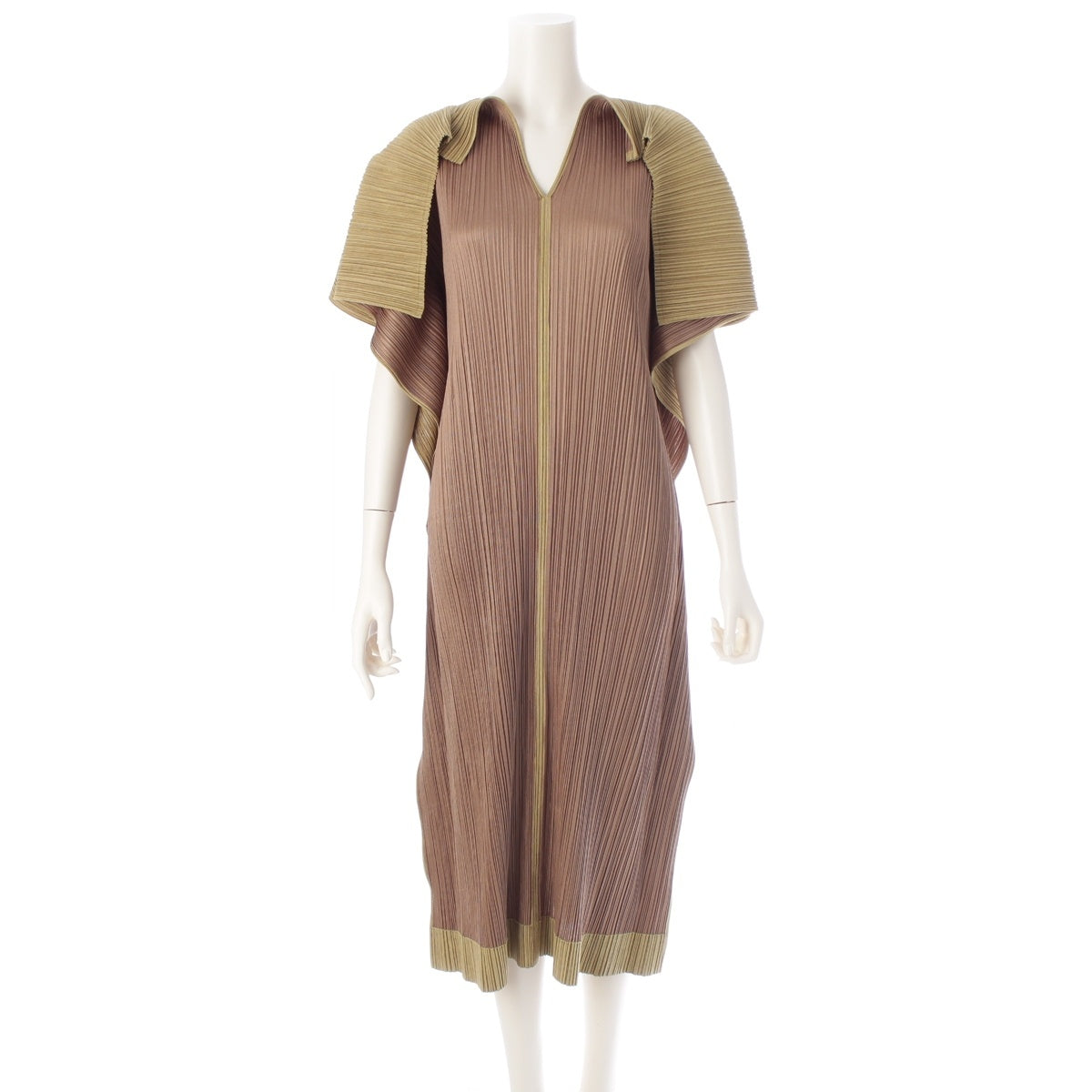 PLEATS PLEASE ISSEY  Bicolor Deformed Square Plane one piece Tops Long Skirts PP03-JH768  Champagne Gold Light Green 4