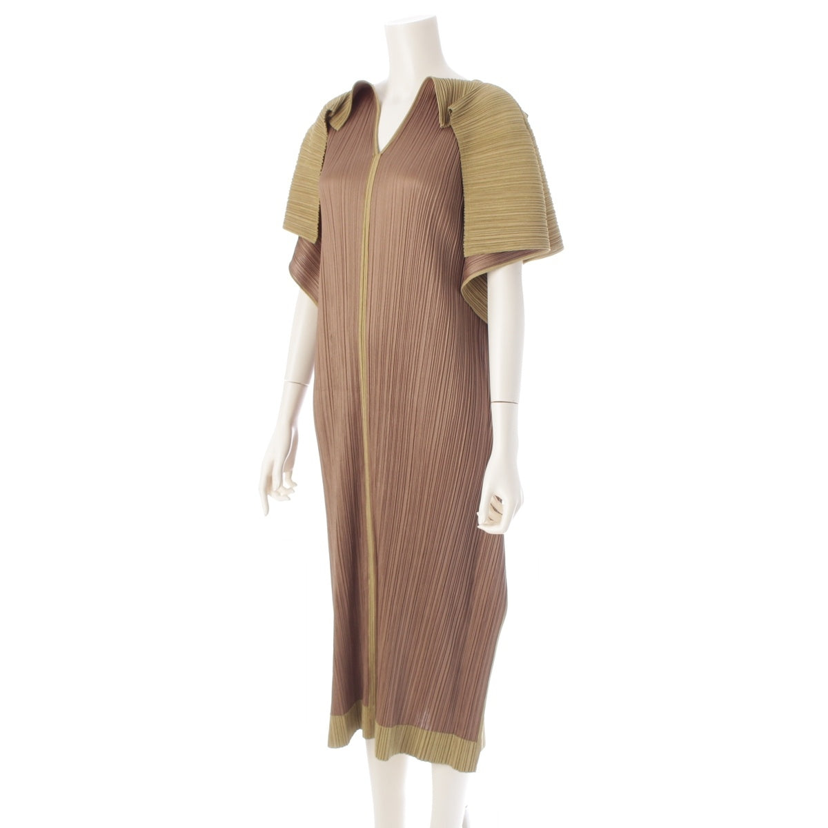 PLEATS PLEASE ISSEY  Bicolor Deformed Square Plane one piece Tops Long Skirts PP03-JH768  Champagne Gold Light Green 4