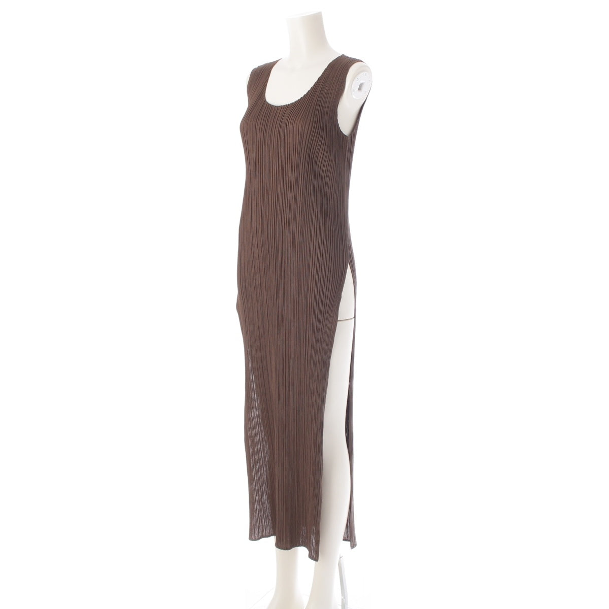 PLEATS PLEASE ISSEY  Crew neck Sleeveless Side slit Long one piece tops skirts PP83-JH194 Khaki green 4