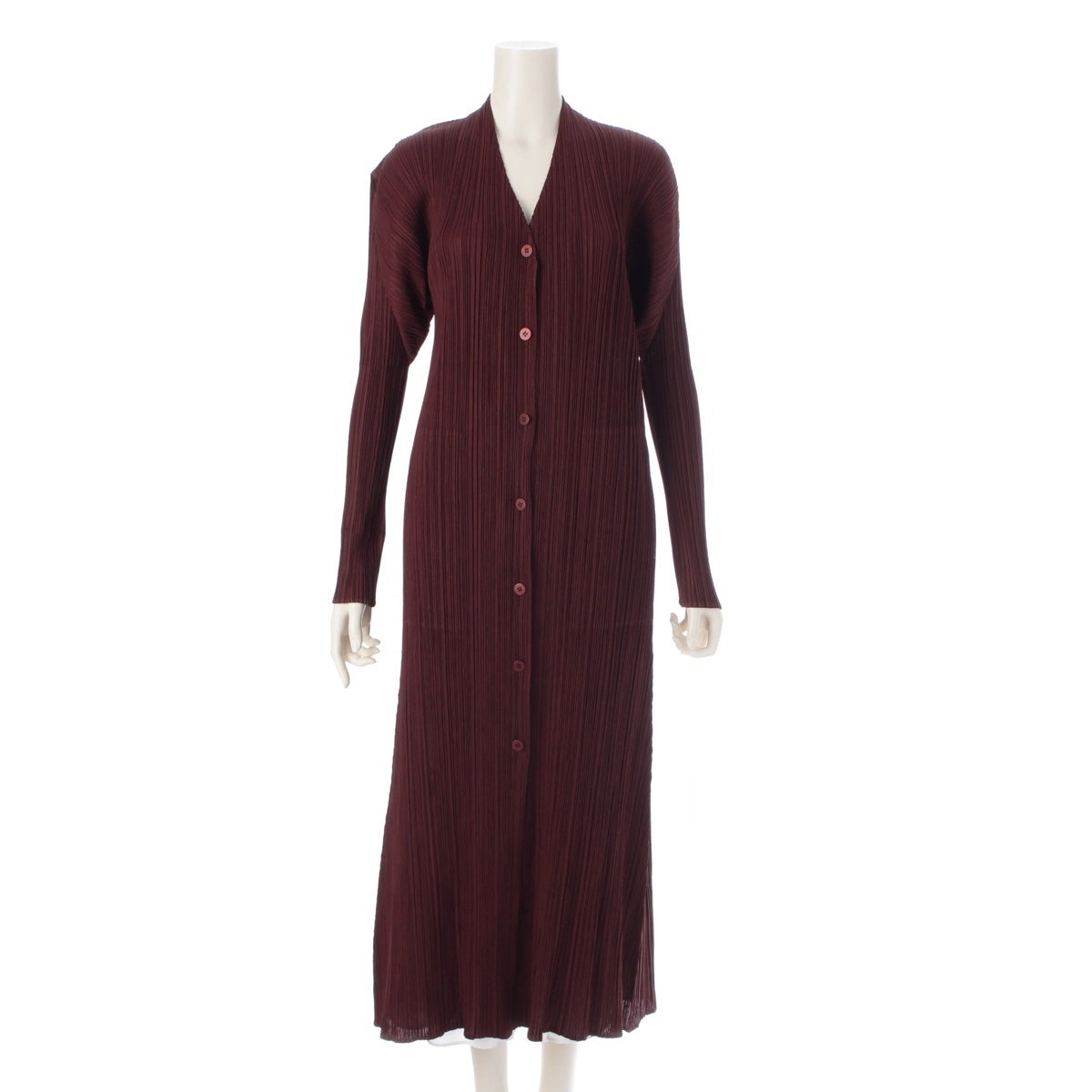 ISSEY MIYAKE No collar long shirt coat PP13-JA433 Burgundy Bordeaux Brown 4