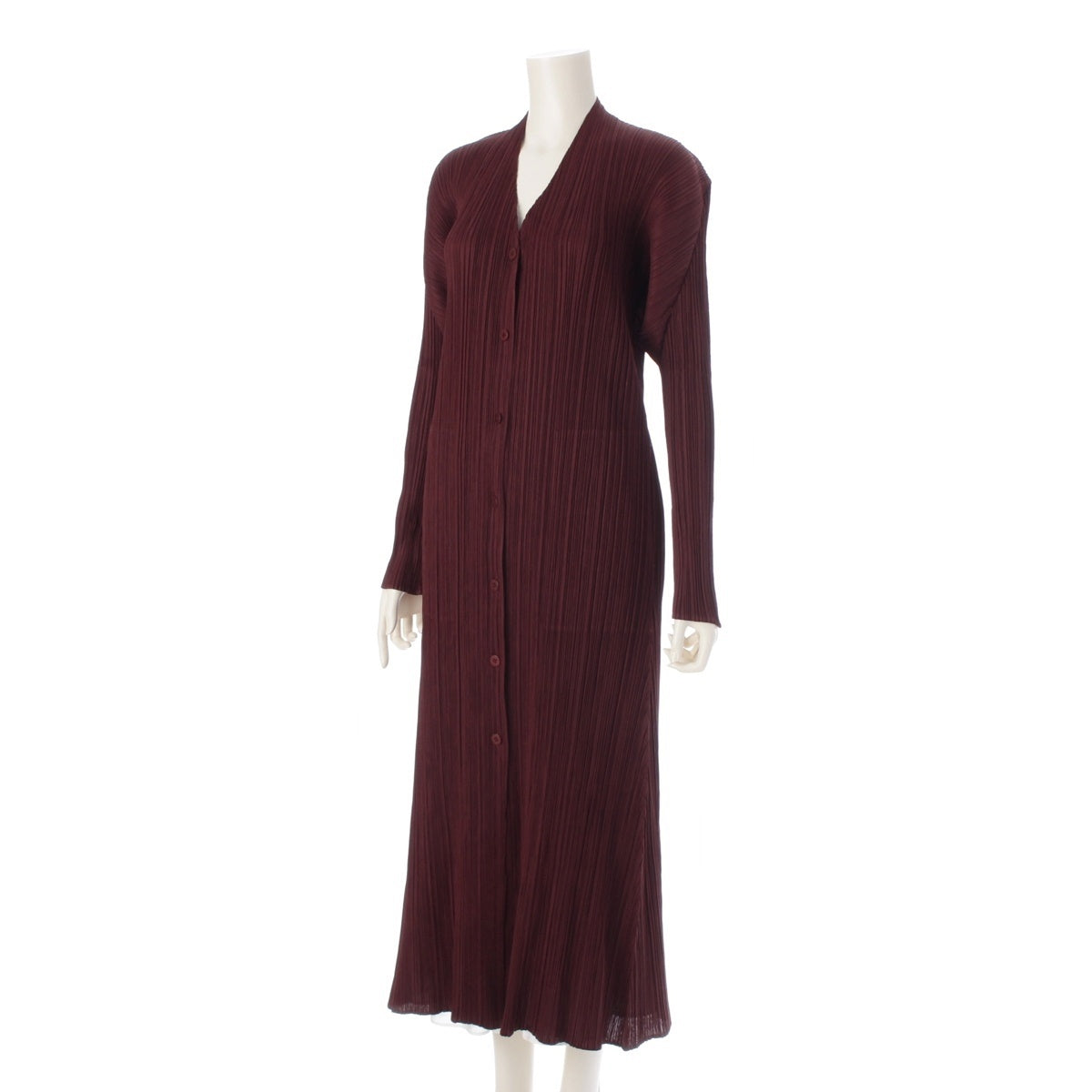 ISSEY MIYAKE No collar long shirt coat PP13-JA433 Burgundy Bordeaux Brown 4